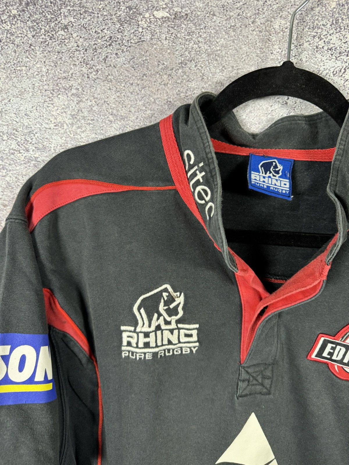 Vintage Edinburgh Union 2009 Black Rhino Rugby Jersey Maillot L sz Size US L / EU 52-54 / 3 - 7 Thumbnail