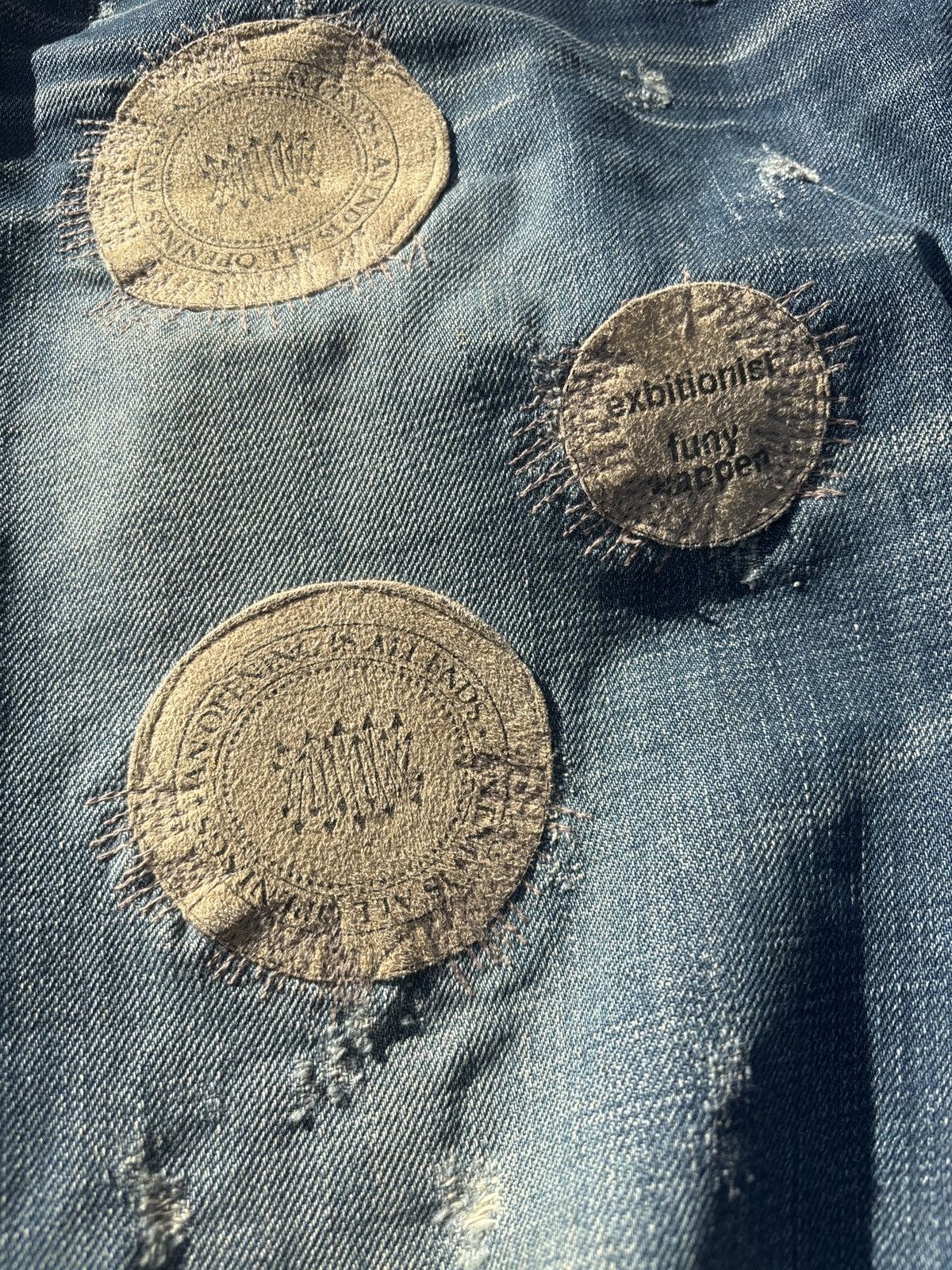 Japanese Brand Distressed Patchwork Exhibitionist Denim 32x32 Size US 32 / EU 48 - 4 Thumbnail