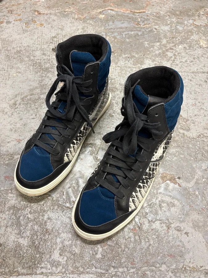 Just Cavalli AW2008 Cavalli Snakeskin Effect Blue & Black High Sneakers Size US 9.5 / EU 42-43 - 3 Thumbnail