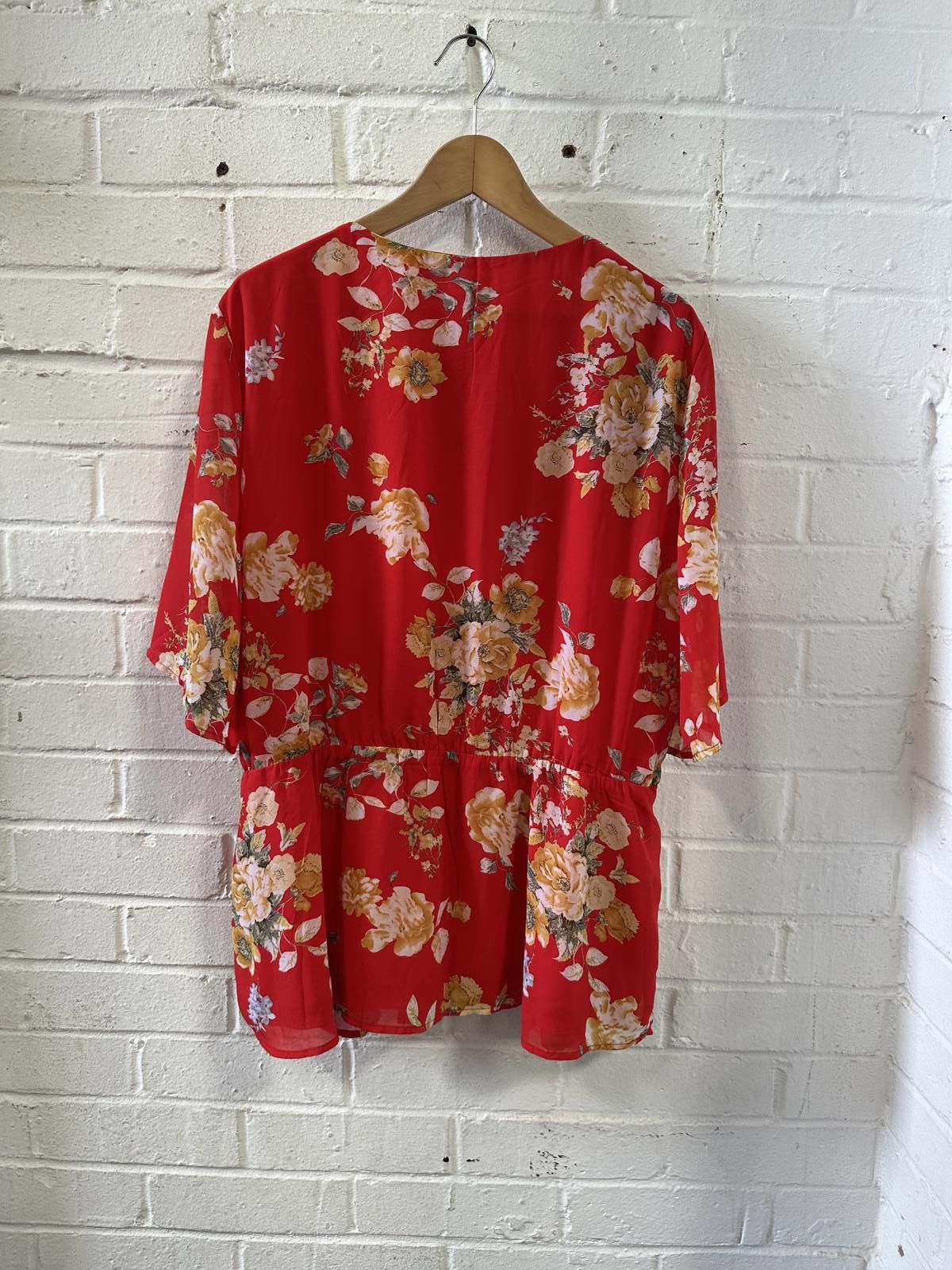 Unknown London Red Floral Wrap Top for Women Size M / US 6-8 / IT 42-44 - 2 Thumbnail