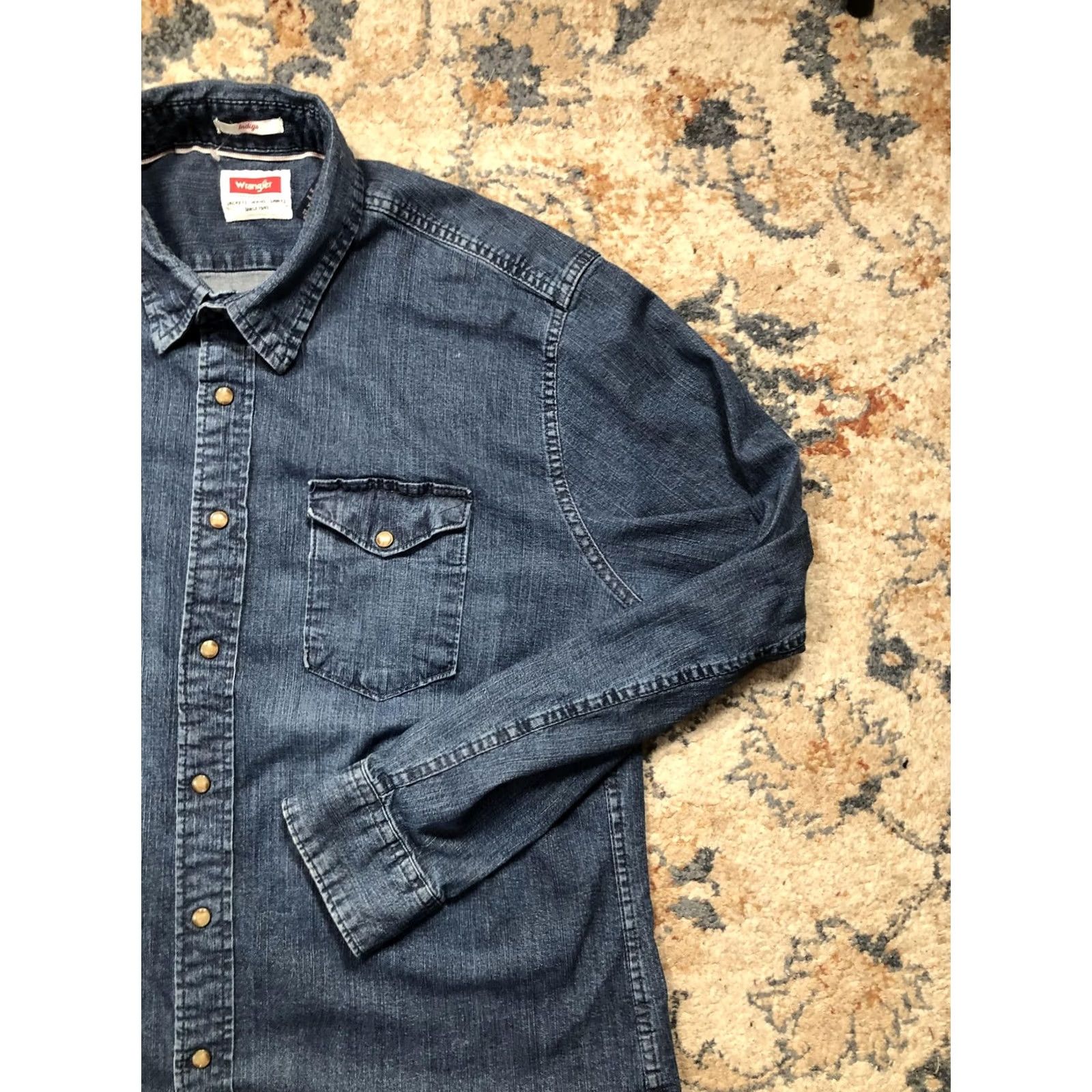 Wrangler VINTAGE Wrangler Shirt Mens XL Blue Denim Western Snap Front Long Sleeve Indigo Size US XL / EU 56 / 4 - 4 Thumbnail