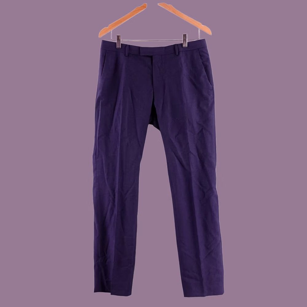 Z Zegna Z Zegna Mens Pants Slim Fit 34x31 Wool Blend Micro Check Blue Purple Dress Business Formal Size US 35 - 1 Thumbnail