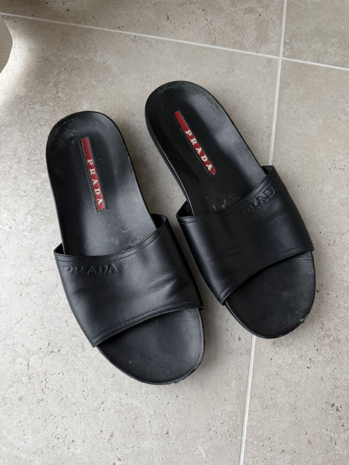 Prada PRADA Logo Black Slides Designer Sports Sandals Rare Size US 10.5 / IT 40.5 - 1 Thumbnail