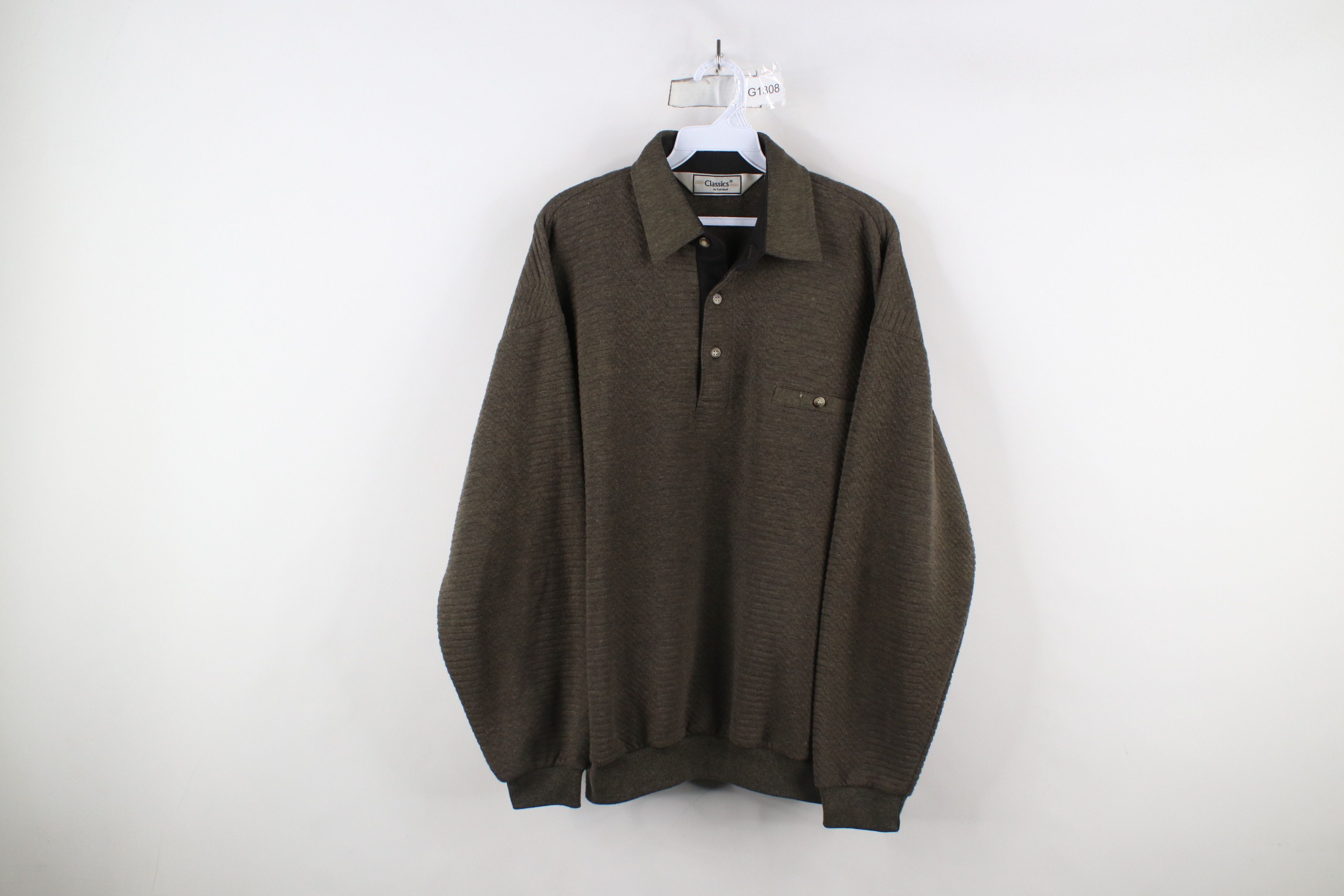 Vintage Vintage 90s Streetwear Textured Collared Pullover Sweatshirt Size US L / EU 52-54 / 3 - 1 Thumbnail