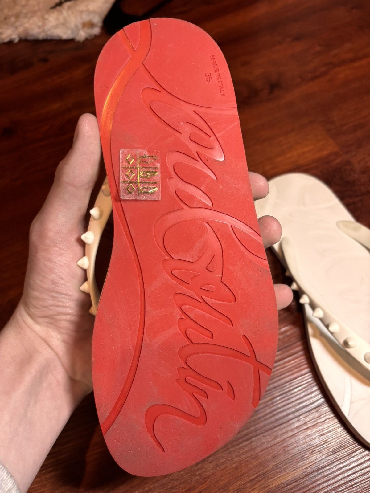 Christian Louboutin Christian Louboutin Loubi Spiked Red Sole Flip Flops Size US 4.5 / IT 34.5 - 3 Thumbnail