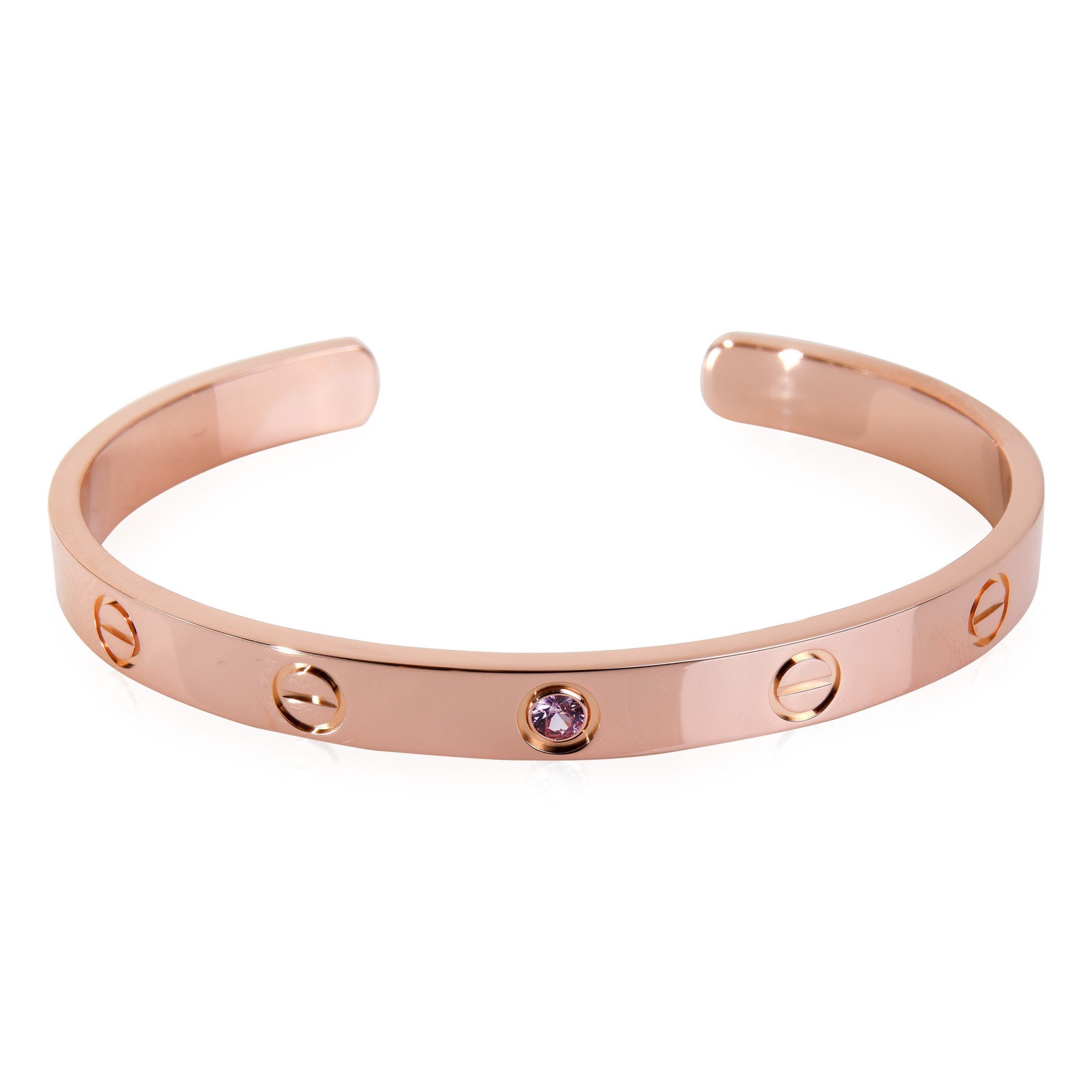 image of Cartier Love Pink Sapphire Bracelet In 18K Rose Gold (Size 17), Women's