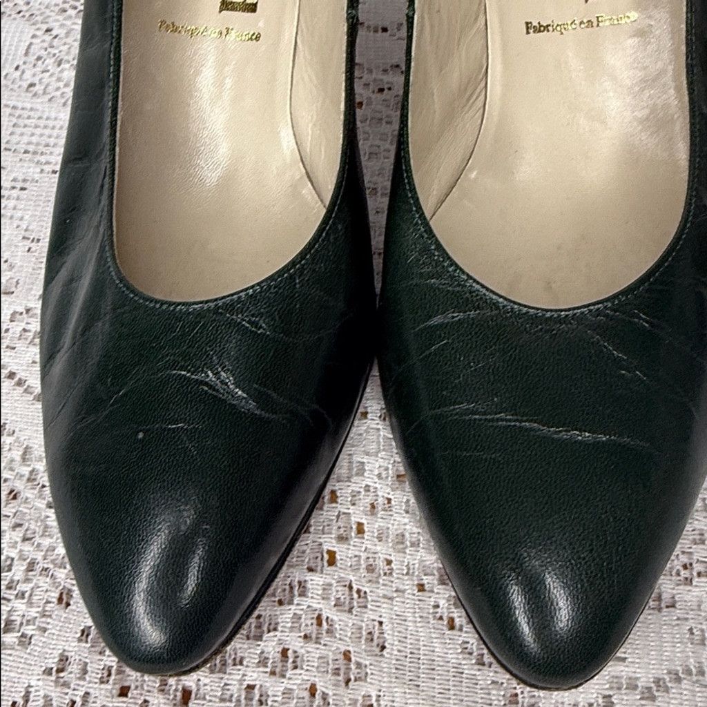 The Unbranded Brand Vintage Manfield France high end leather green heels sz 8.5 Size US 8.5 / IT 38.5 - 4 Thumbnail