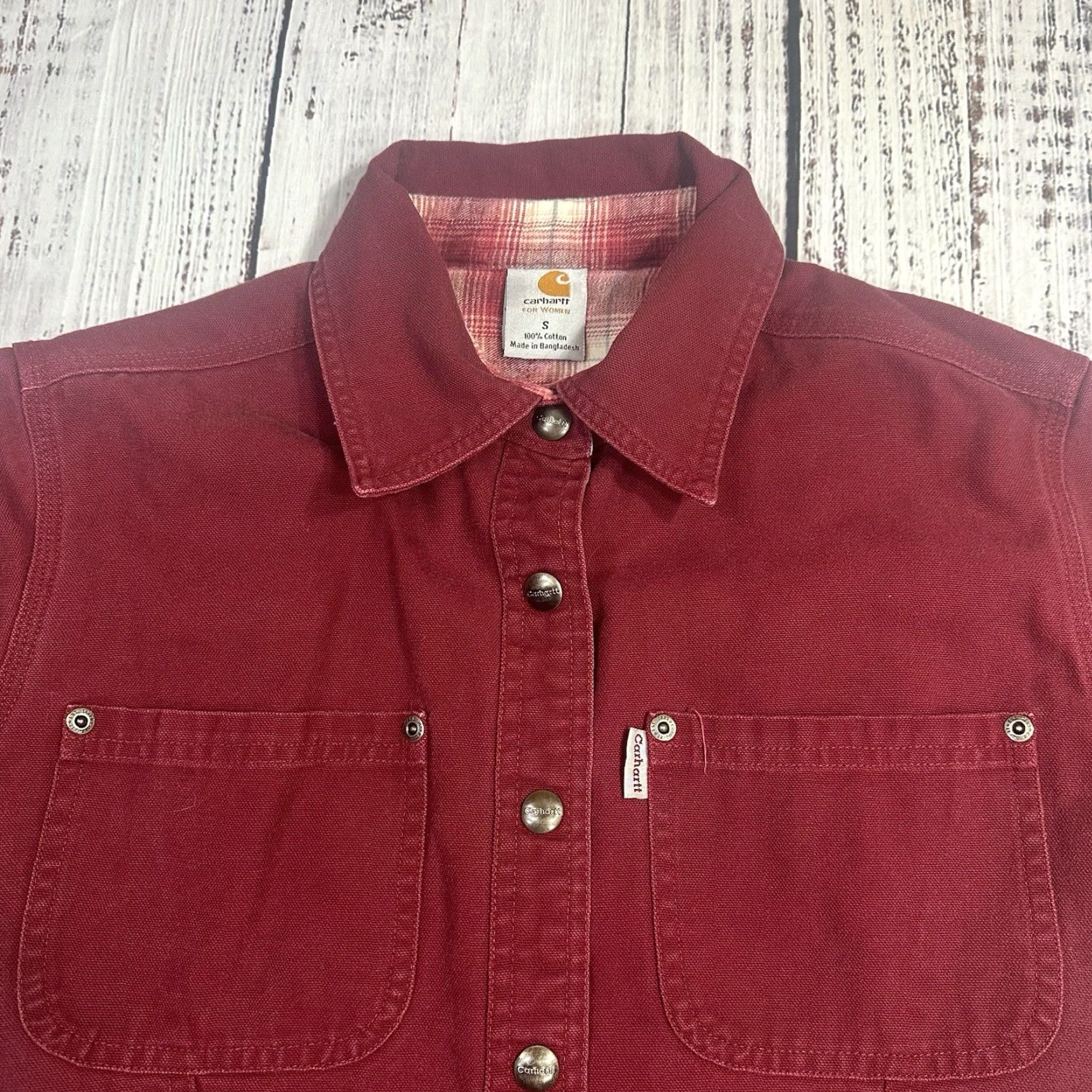 Carhartt Carhartt Women Dark Red Canvas Snap Up Shirt WS006DKR Small Lined Flannel Long Sleeve Button-Up Size S / US 4 / IT 40 - 4 Thumbnail