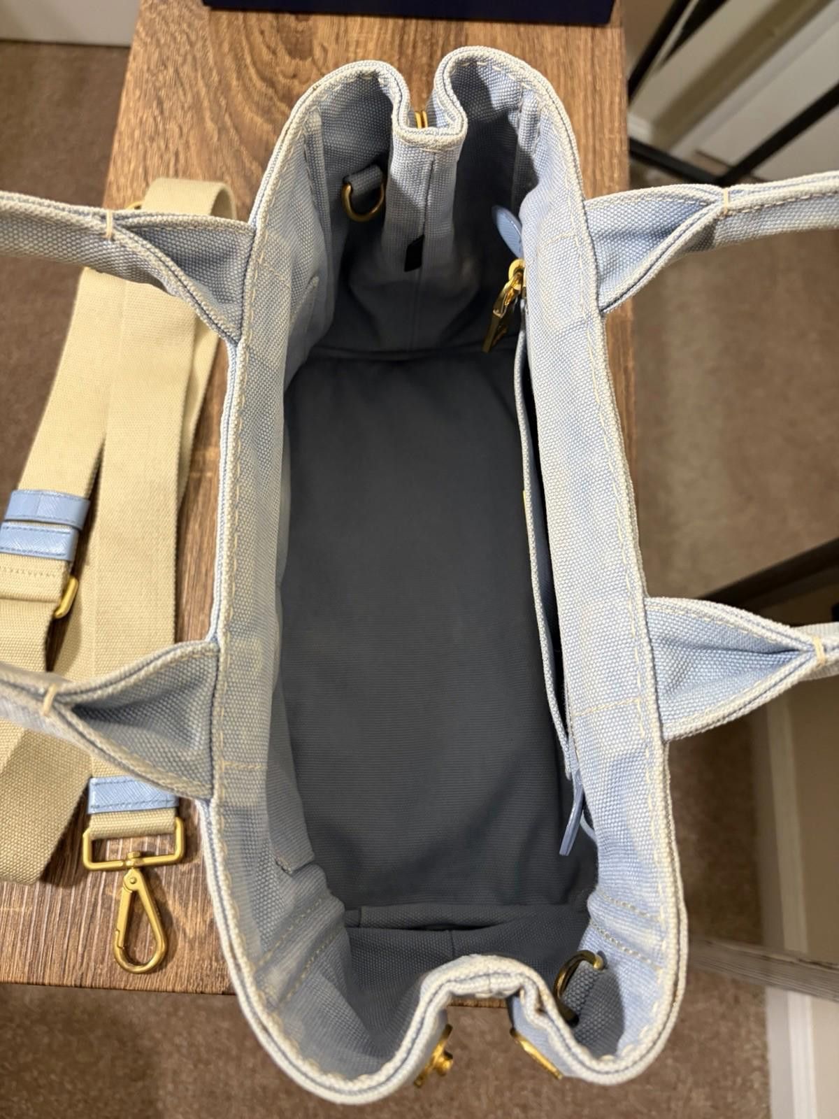 Prada Prada Canapa Light Blue Canvas Hand Tote Bag W Strap/Card Size ONE SIZE - 11 Thumbnail