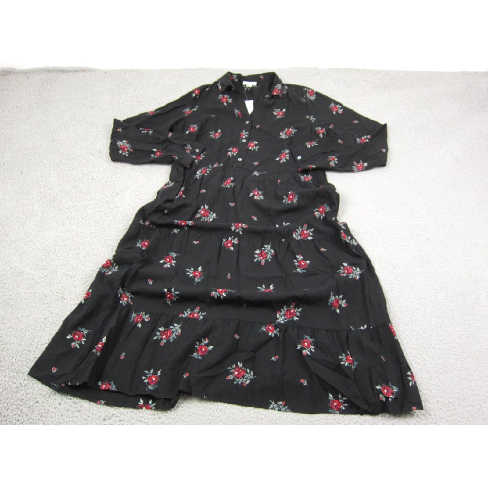 J. Jill J.Jill Shirt Dress Womens Medium Tall MT Black Floral Midi Long Sleeve NWT Size M / US 6-8 / IT 42-44 - 2 Thumbnail
