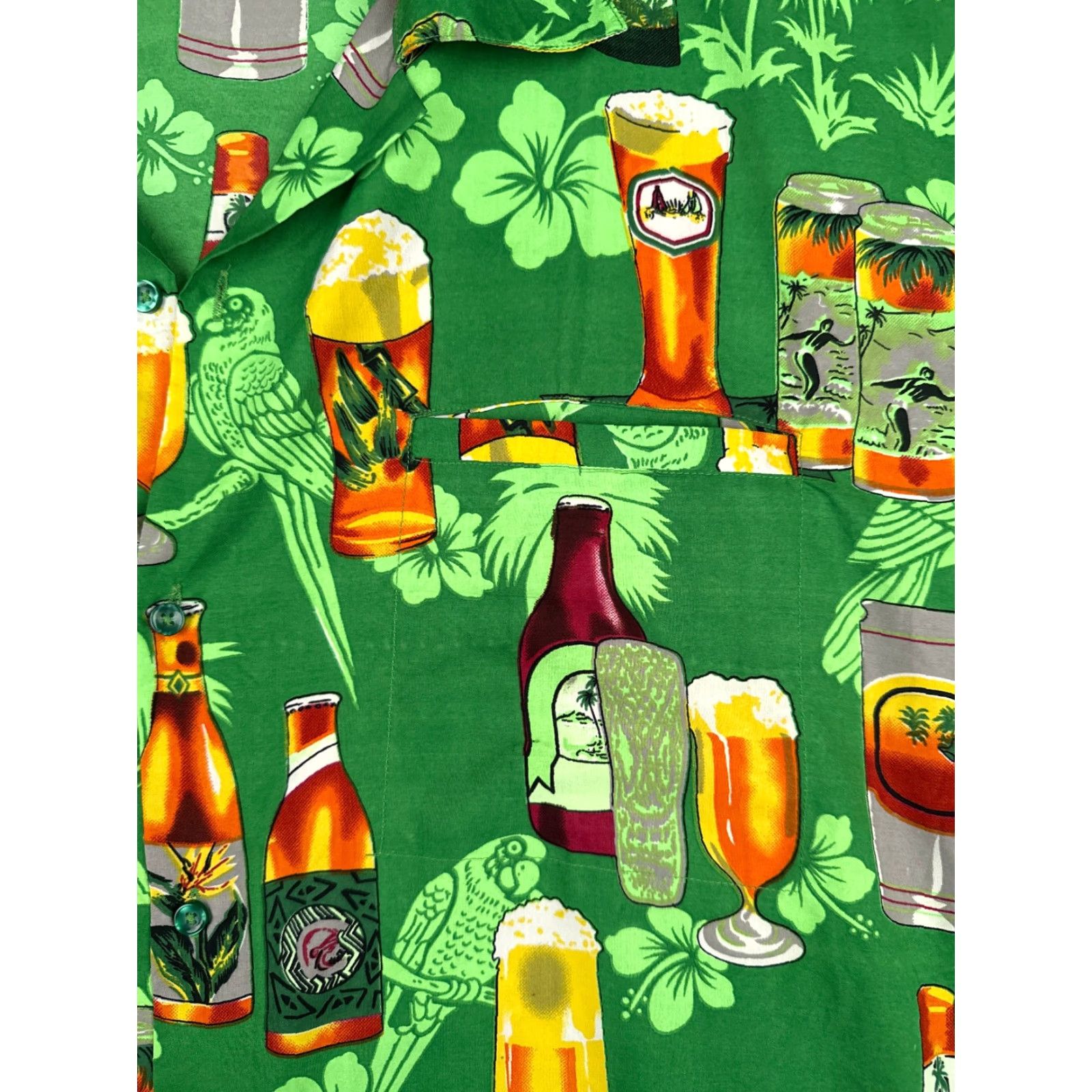 Vintage VINTAGE King Kameha Shirt Men 5XL XXXXXL Green Floral Beer Bottles Macaw Hawaiian Poly Size US XXL / EU 58 / 5 - 6 Thumbnail