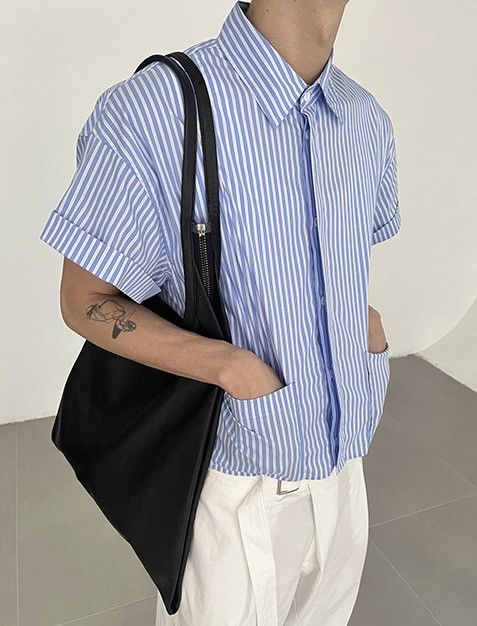 Japanese Brand × Vintage Cleanfit retro city boy striped crop short sleeve shirt Size US S / EU 44-46 / 1 - 2 Thumbnail