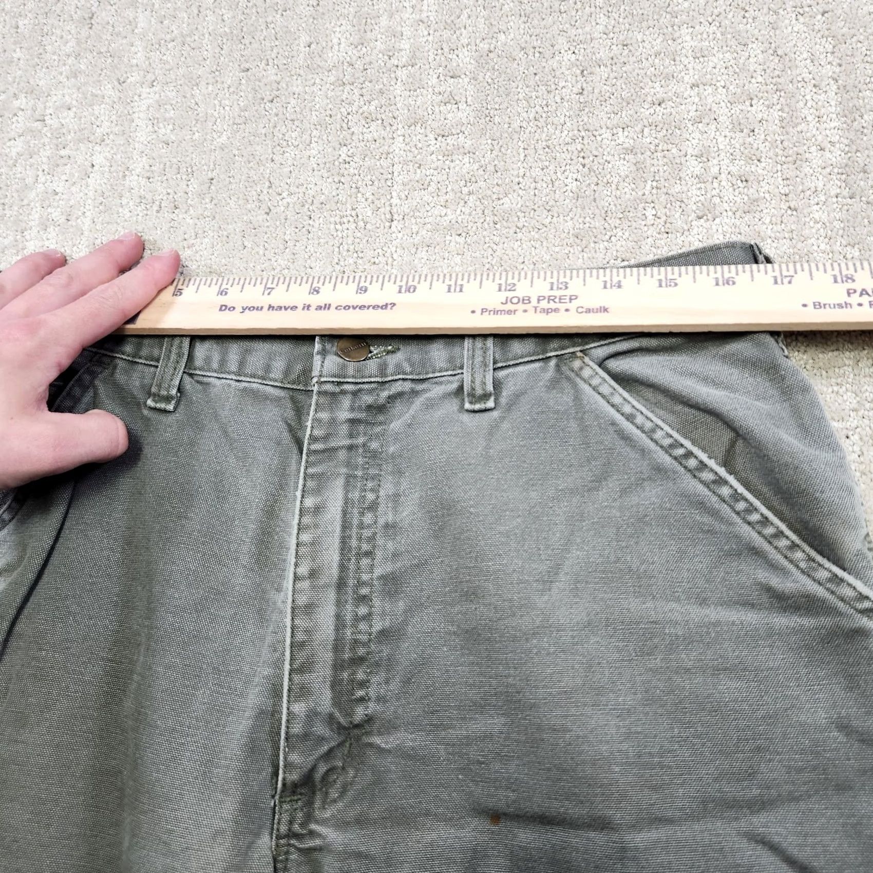 Carhartt VINTAGE Carhartt Pants Men 34x30 Moss Green Canvas Distressed Baggy Workwear 90s USA Carpenter Mens Pants Size US 34 / EU 50 - 5 Thumbnail