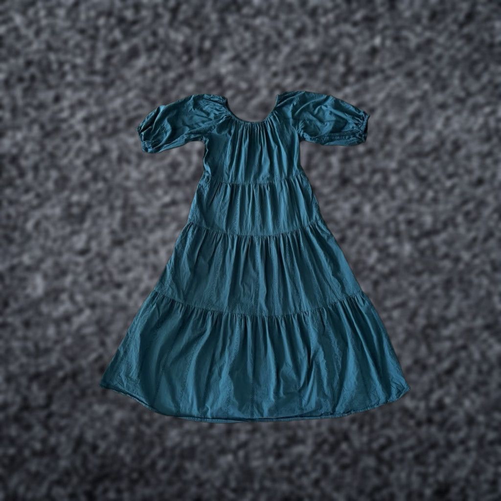 Universal Thread Dress Maxi Smocked Balloon Sleeve Women XS Teal Green Cotton Casual Party Wedding Women