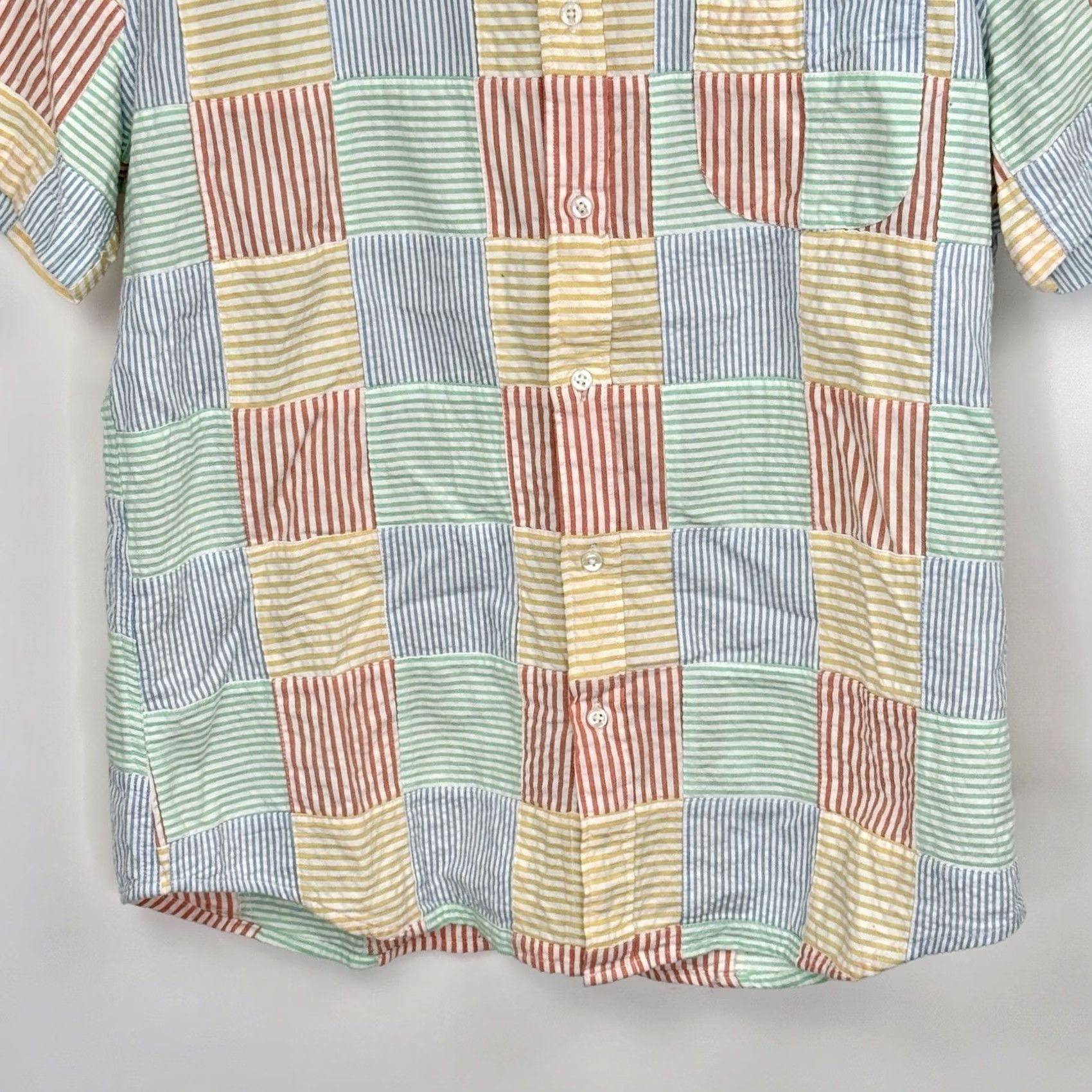J.Crew J.CREW Seersucker Shirt Mens L Slim Plaid Patchwork Short Sleeve Button Down Size US L / EU 52-54 / 3 - 3 Thumbnail
