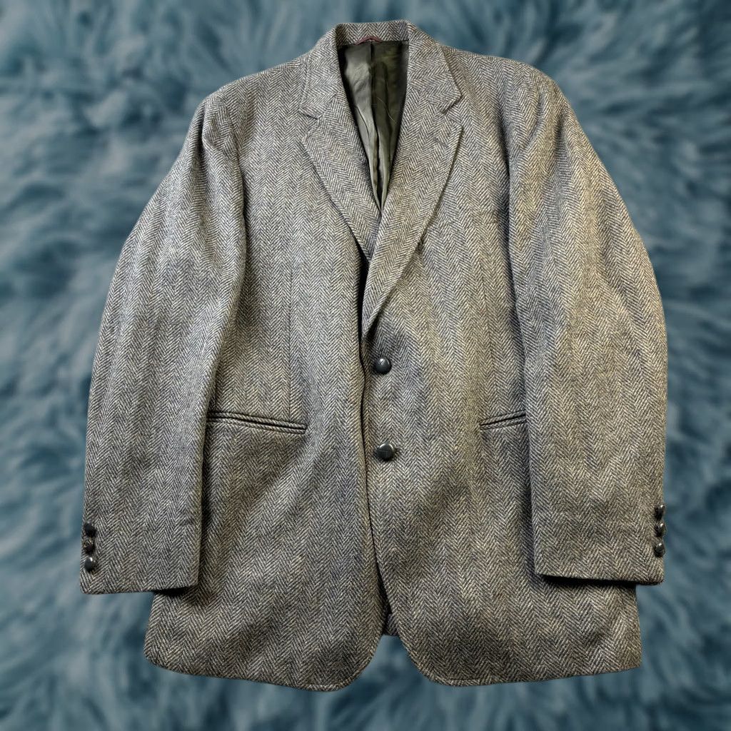 Vintage VINTAGE Regent Clothes Wool Tweed Herringbone Blazer 42 Gray Mens Jacket Blazer Regular Notch 2-Button Single-Breasted Ivy Size 42R - 1 Thumbnail