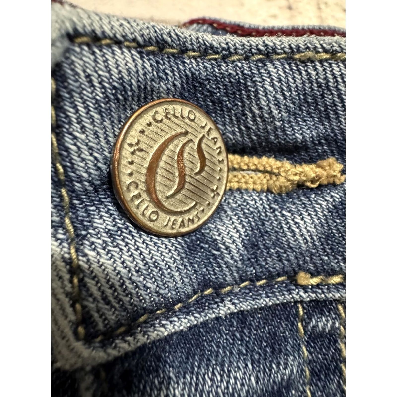 Denime Women's Jeans Distressed Blue Denim Size 29 Inseam 27 Regular Cello Jeans Button Closure Size 29" - 4 Thumbnail
