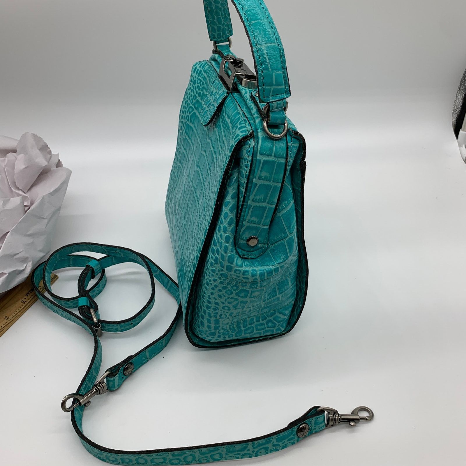 Other Patricia Nash Leather Purse Croc Embossed Blue Aqua Handbags Size ONE SIZE - 5 Thumbnail