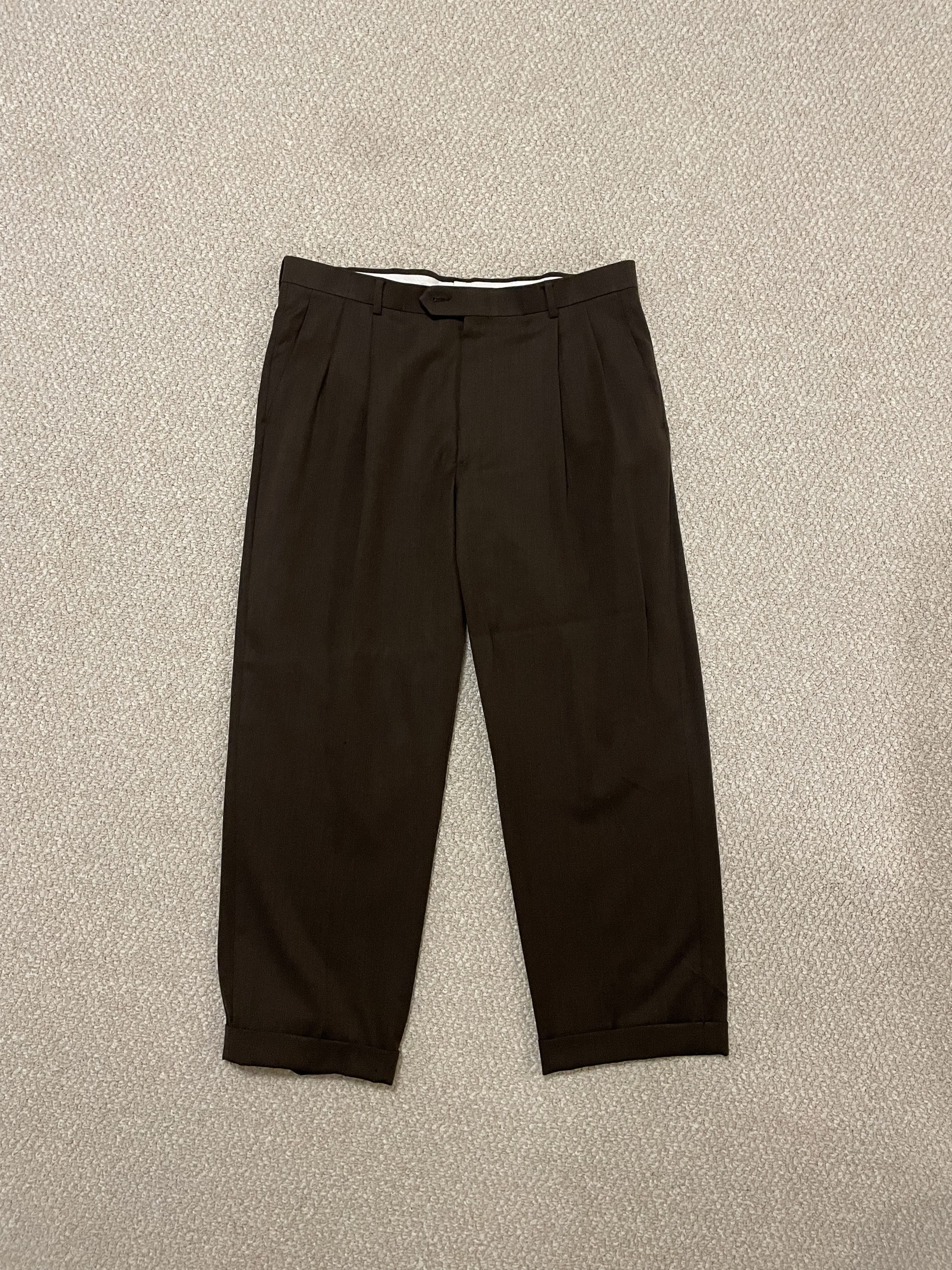 Designer × Hart Schaffner Marx Hart Schaffner Marx Brown Wool Pleated Trousers Size 36R - 1 Thumbnail