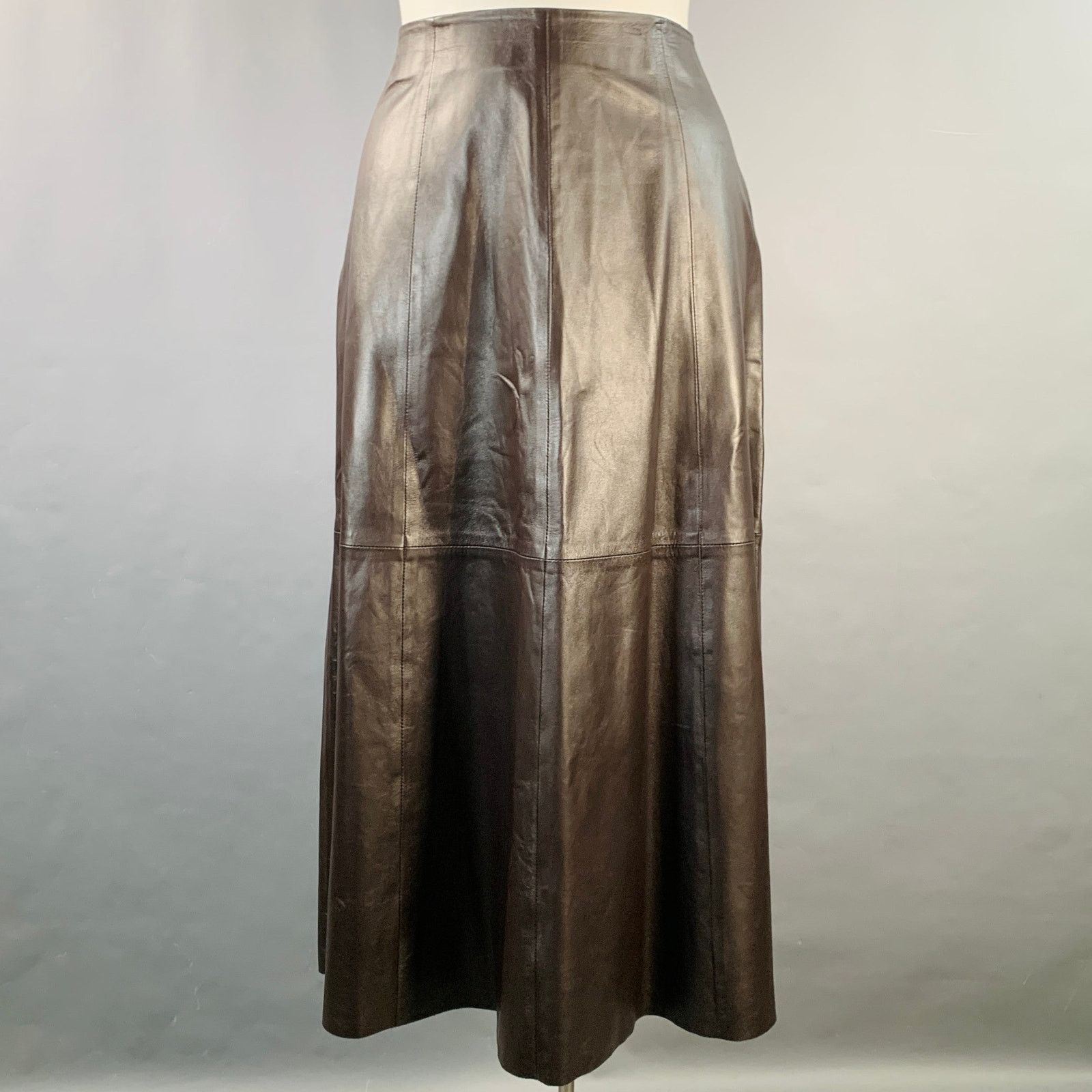 Other IRIS & INK Size 16 Brown Lambskin Leather A-Line Midi Skirt Size 38" / US 16 / IT 52 - 1 Thumbnail