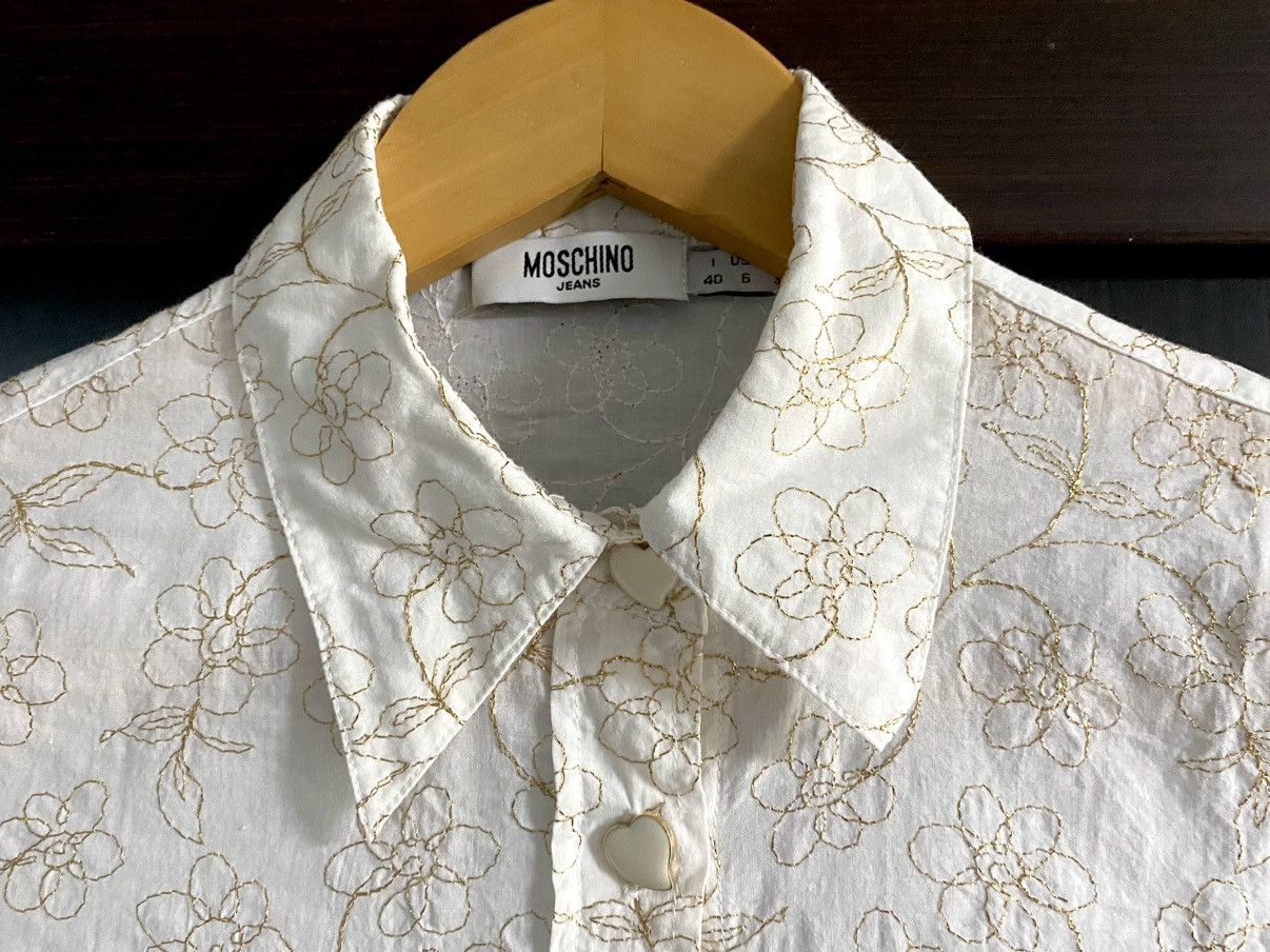 Moschino Women’s Moschino White Shirt Golden Floral Embroidery Decor Size S / US 4 / IT 40 - 3 Thumbnail