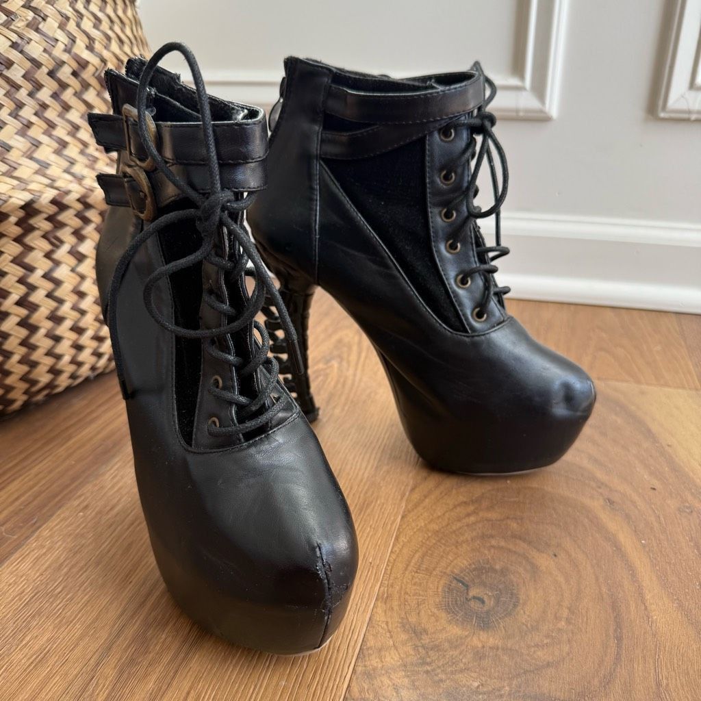 Other Gothic Babe Gothic Punk Bone Heel Boots Black $184 38 Size US 8 / IT 38 - 4 Thumbnail