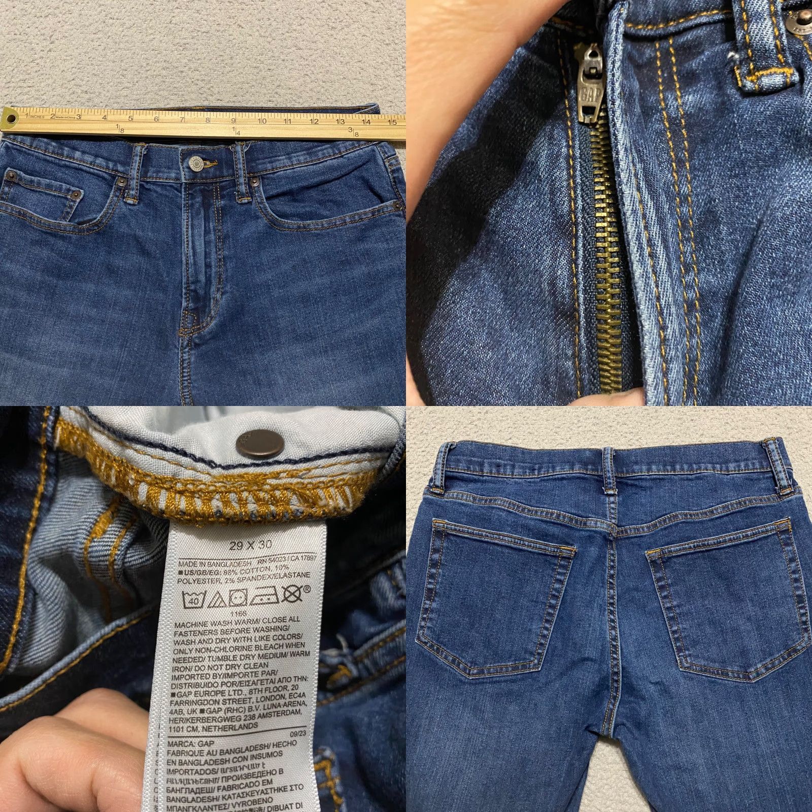 Gap Gap Jeans 29x30 Blue Denim Medium Wash Slim Straight Mid Rise Stretch Jeans Mens Regular 5-Pocket Blue 2101 Size US 29 - 8 Thumbnail