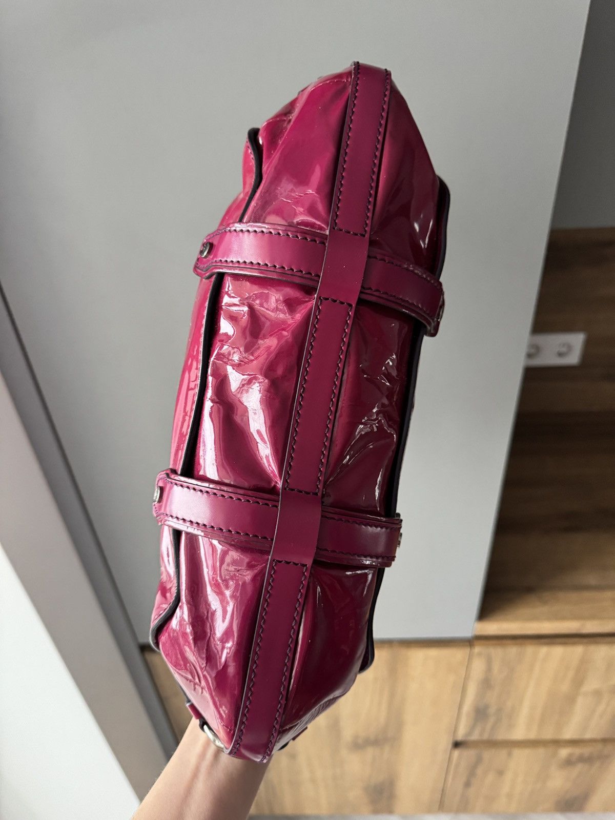 Celine Vintage Celine Pink Patent Leather Vinyl Handbag Size ONE SIZE - 4 Thumbnail