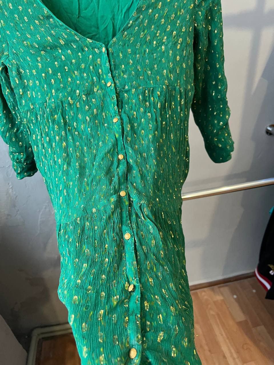 Sezane SEZANE PARIS AVEC AMOUR SILK GREEN GOLD EDITION DRESS SZ 40 Size S / US 4 / IT 40 - 10 Thumbnail