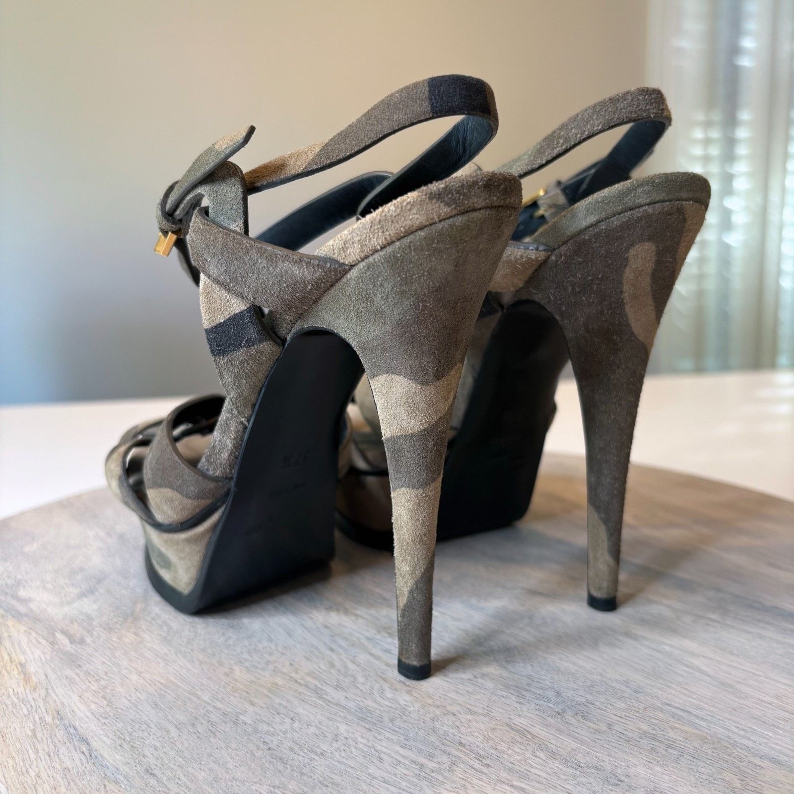 Saint Laurent Paris Yves Saint Laurent Camo Green Suede Tribute Heels Size 7.5 Size US 7.5 / IT 37.5 - 11 Thumbnail