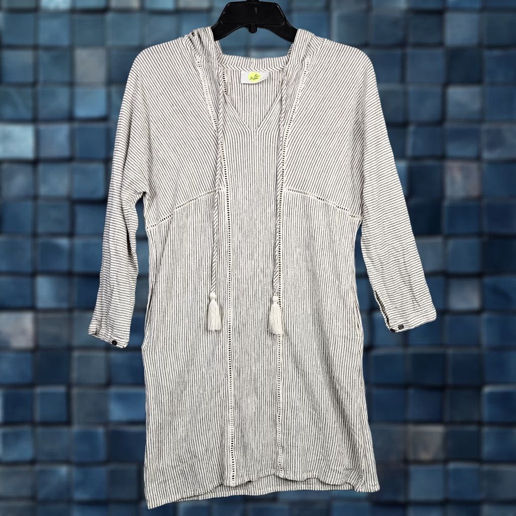 Vintage Solito Striped Beige Black Swim Cover Up Embroidery Hoodie Mini Dress Sz S Size S / US 4 / IT 40 - 1 Thumbnail