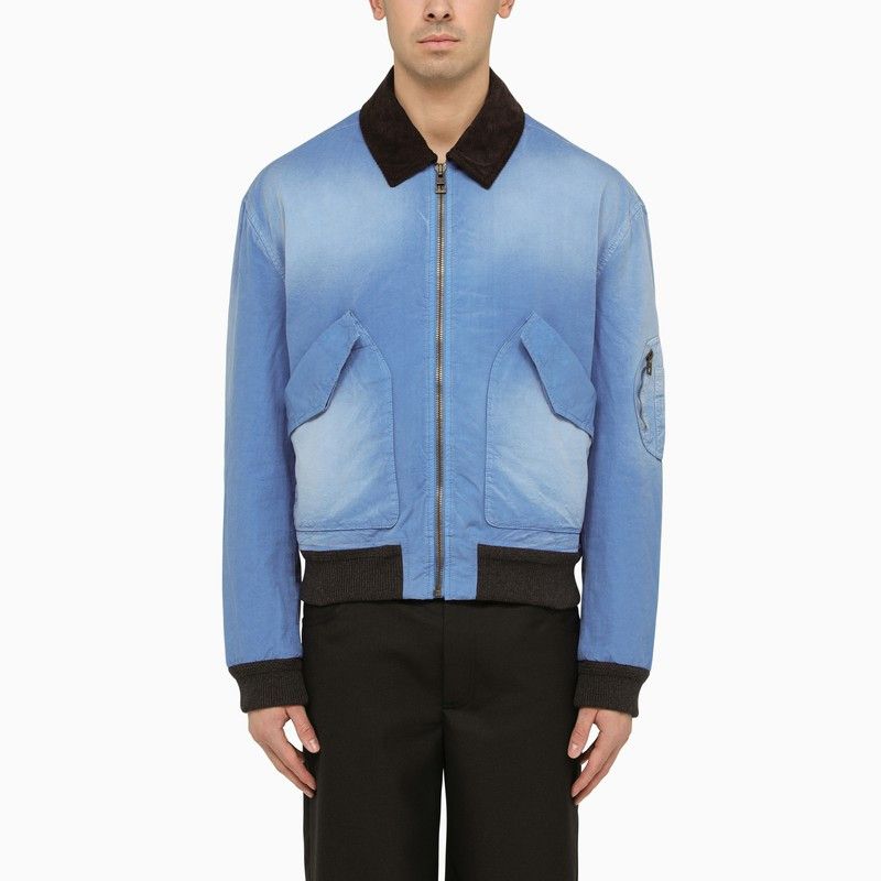 image of Loewe Blue Washed Effect Zipped Cotton Bomber Jacket, Men's (Size Large)