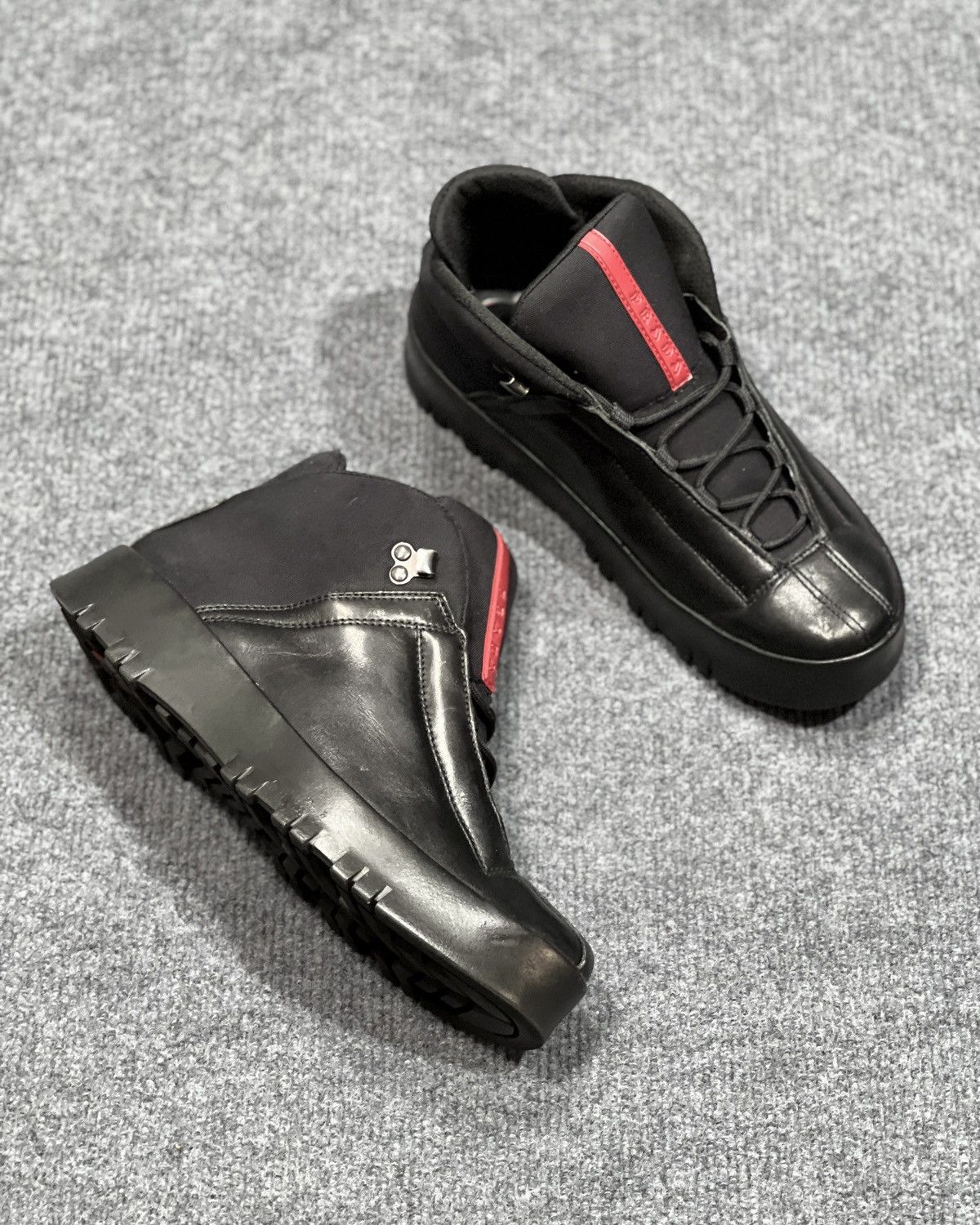 Prada PRADA 2000's Black 3T Leather & Nylon Hi Top Sneaker Size US 6 / EU 39 - 4 Thumbnail