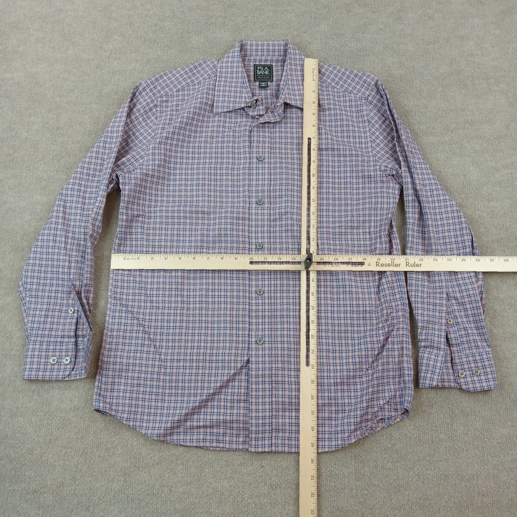 Jos. A. Bank Jos A Bank Shirt Mens Medium Blue Red Plaid Button Up Career Traveler Tailored Size US M / EU 48-50 / 2 - 2 Thumbnail