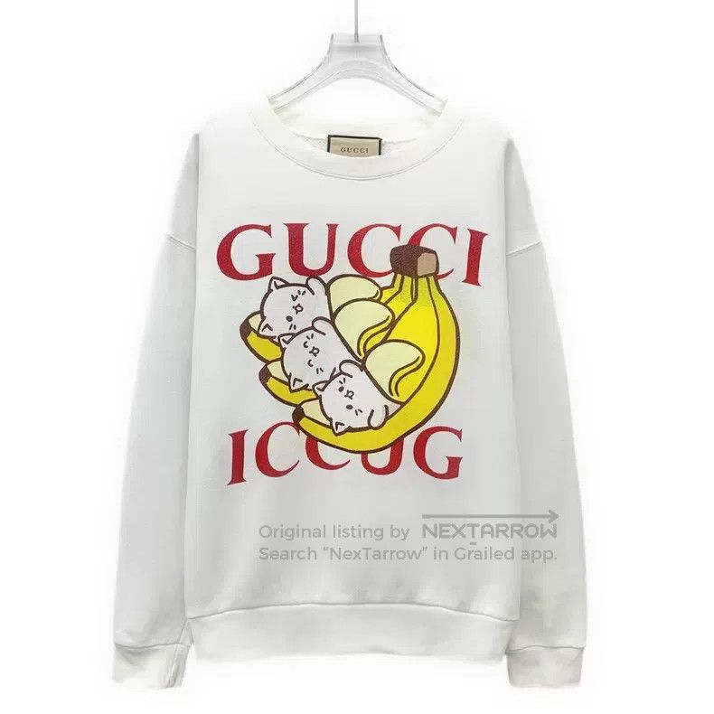 Gucci Gucci White logo letter cat banana print cotton round-neck Size XS / US 0-2 / IT 36-38 - 1 Thumbnail