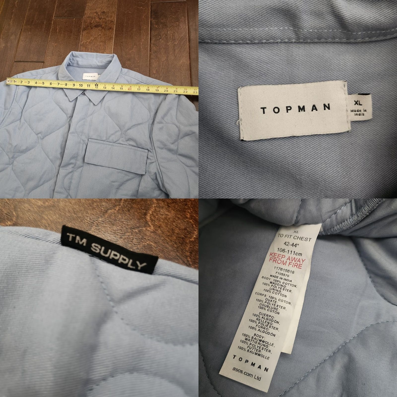 Topman Topman Quilted Jacket Mens XL Blue Padded Size US XL / EU 56 / 4 - 9 Thumbnail
