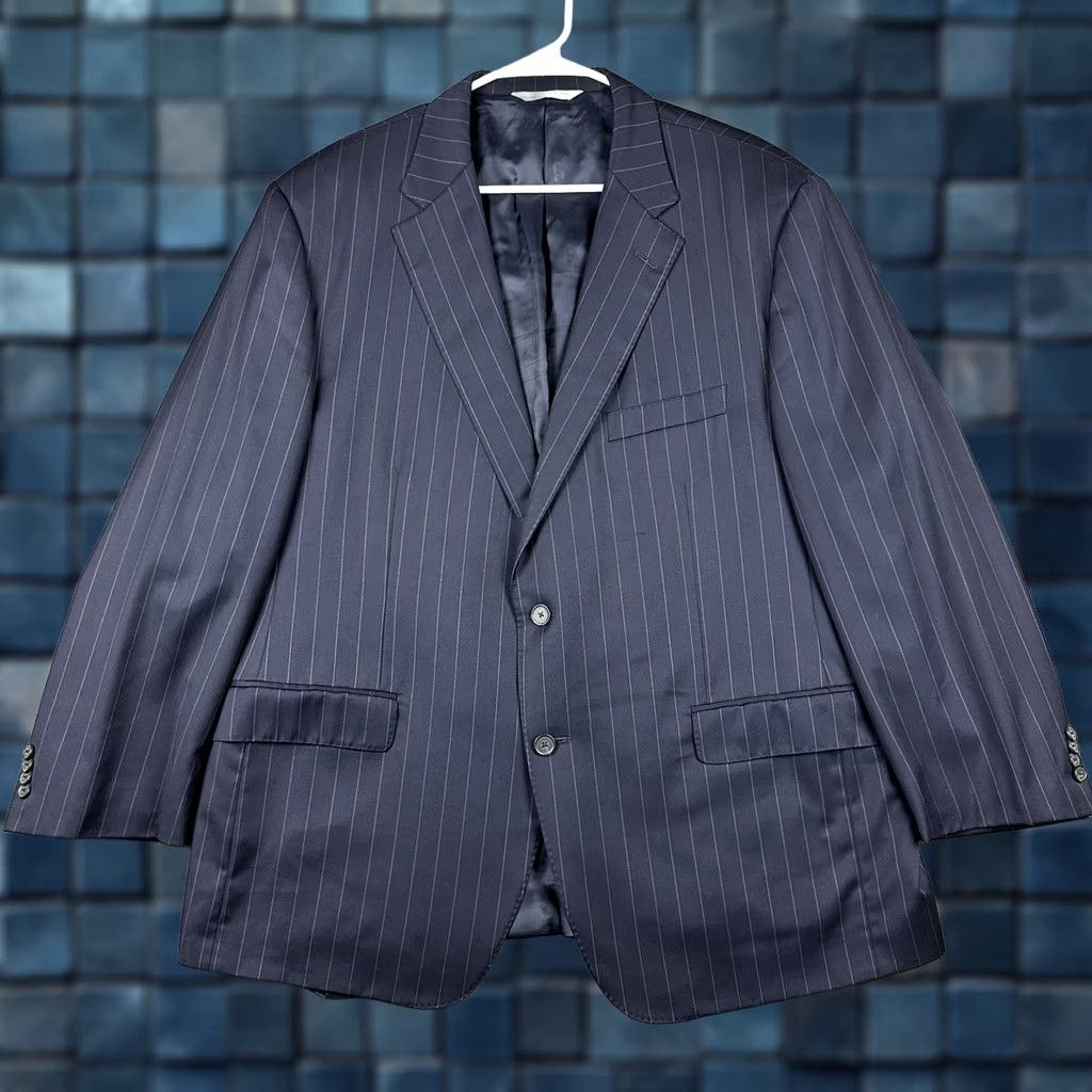 Vintage Samuelsohn Loro Piana Blazer Navy Blue Striped Wool Super 120’s SB Greenwic 48R Size 48R - 1 Thumbnail