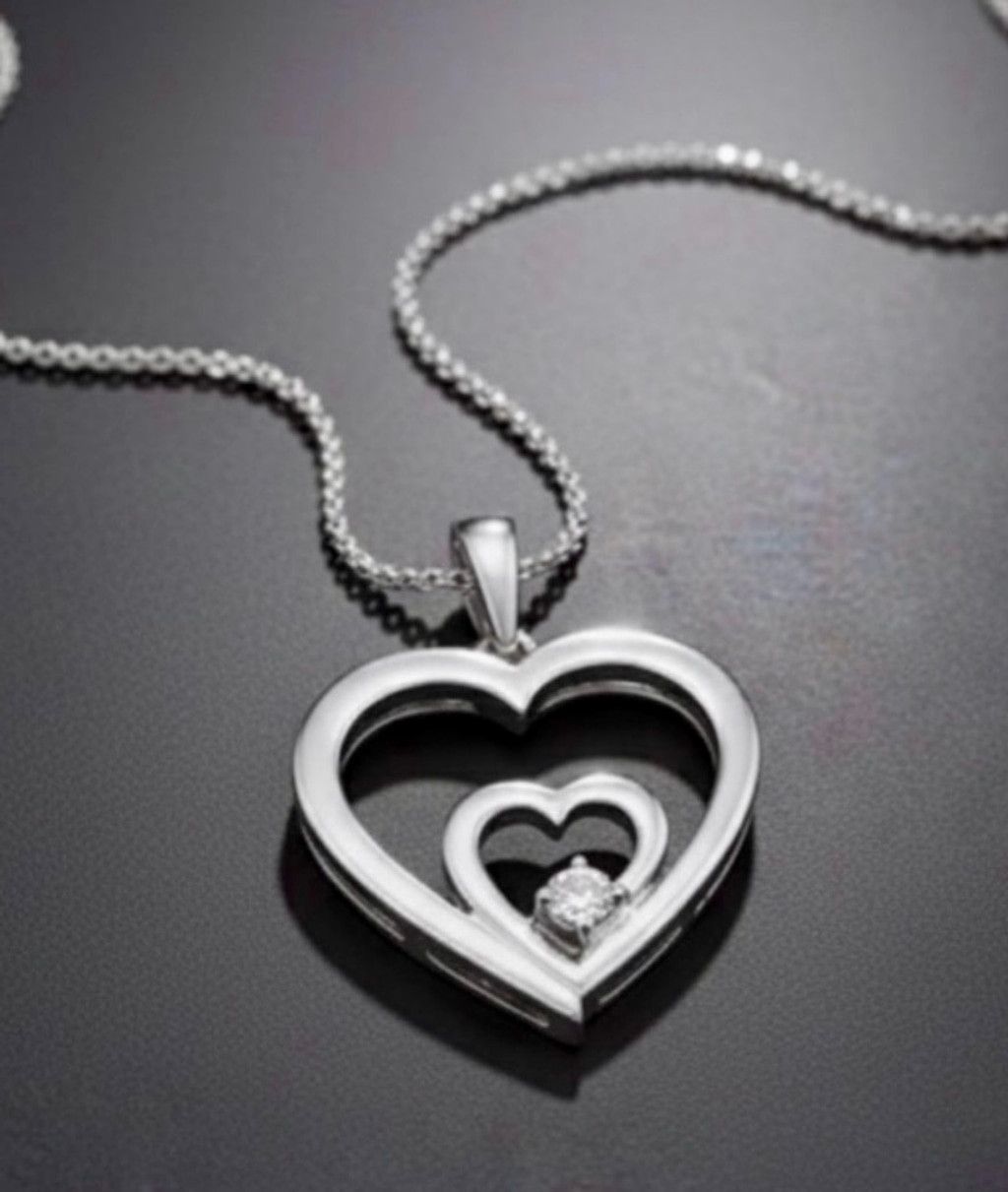 Natural Diamond Heart Necklace Sterling Silver 925 NWTS