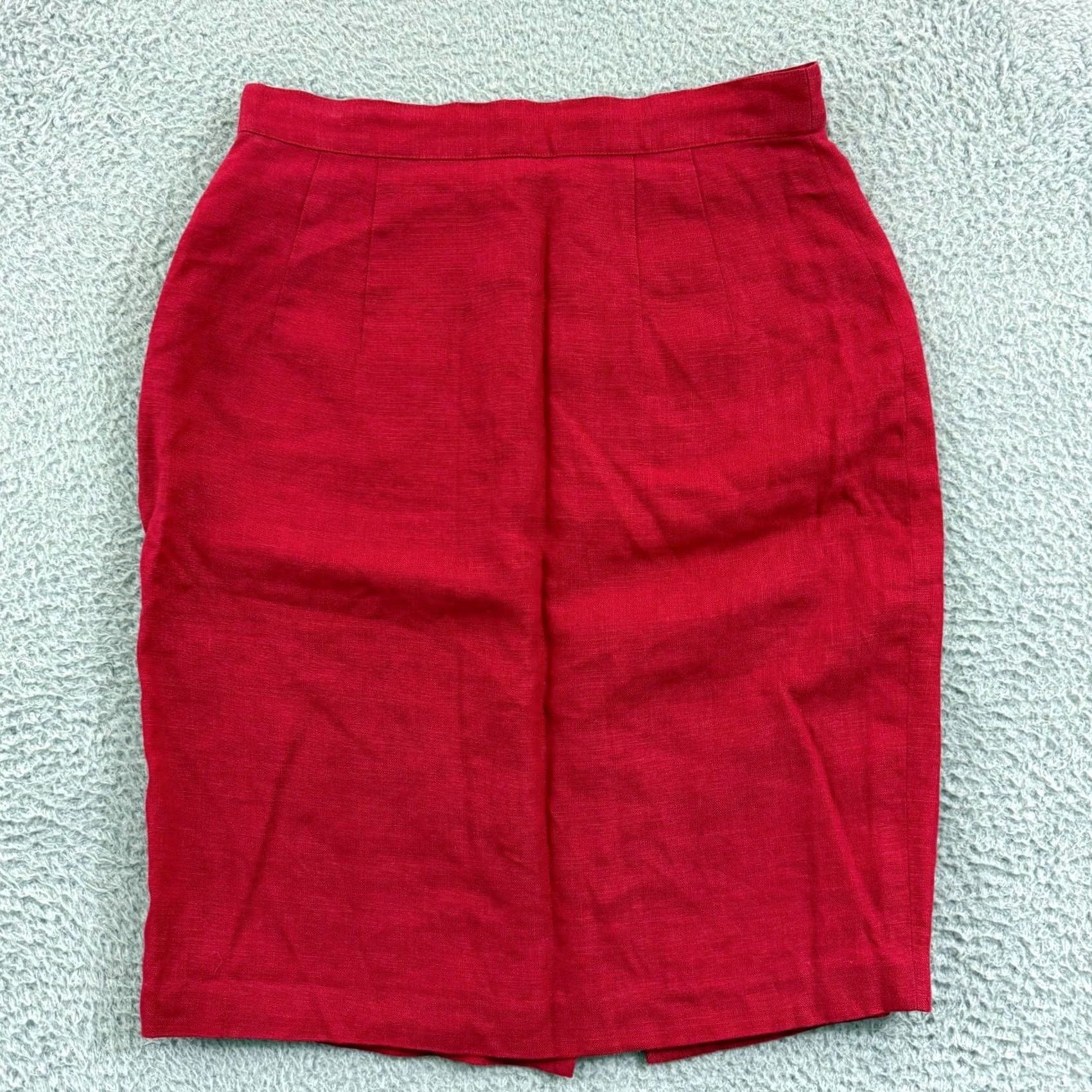 Brooks Brothers VINTAGE Brooks Brothers Skirt Womens Knee Length Red 12 Linen 80s Pencil Size 34" / US 12 / IT 48 - 2 Thumbnail