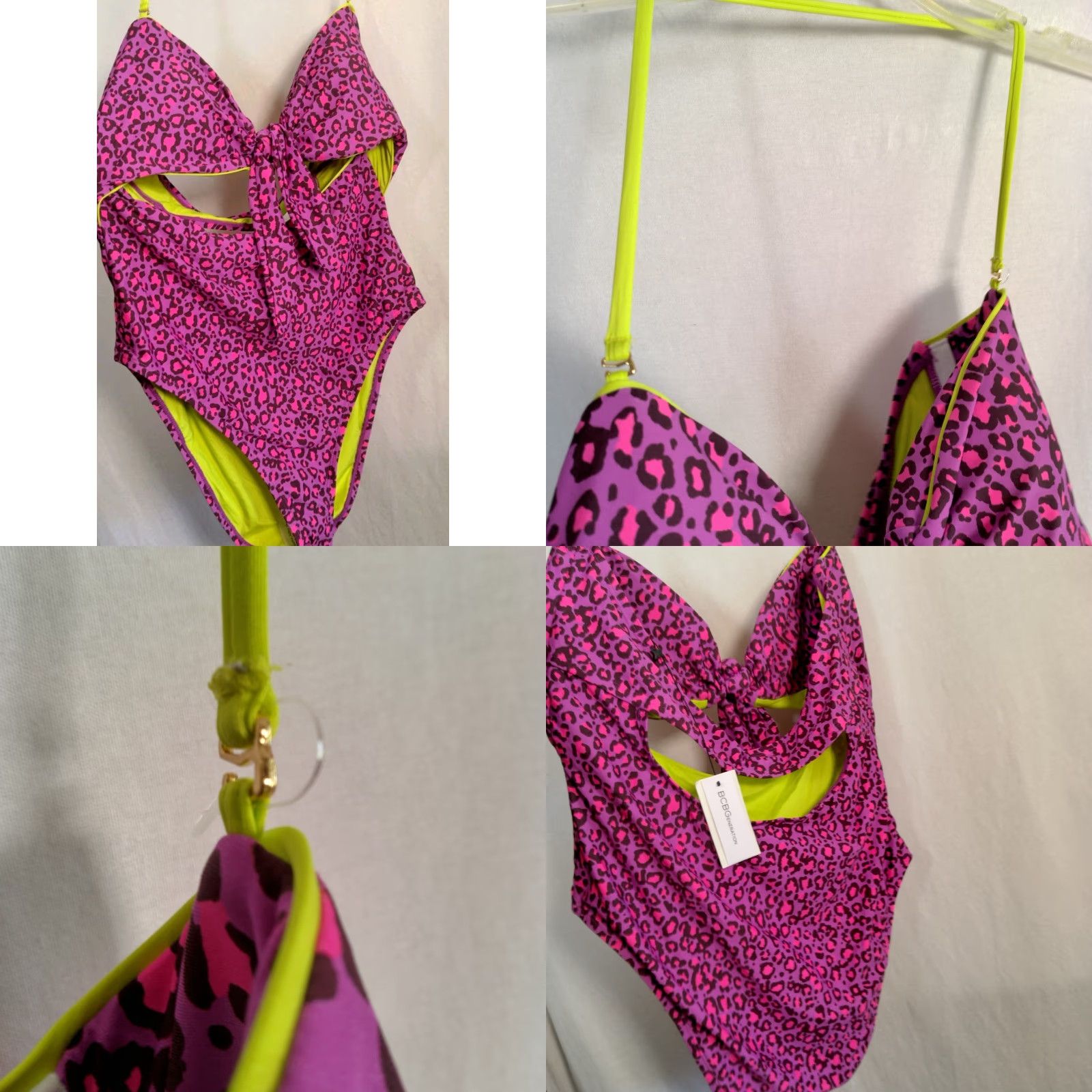 BCBGeneration BCBGeneration Bandeau Bathing Suit XL Purple Pink Animal Print Neon Womens Size XL / US 12-14 / IT 48-50 - 8 Thumbnail
