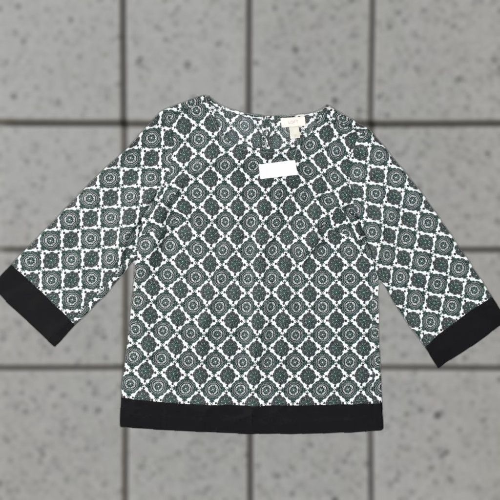 Loft Loft Green Geometric Crew Neck 3/4 Sleeve Polyester Blouse Size M NWT Size M / US 6-8 / IT 42-44 - 1 Thumbnail