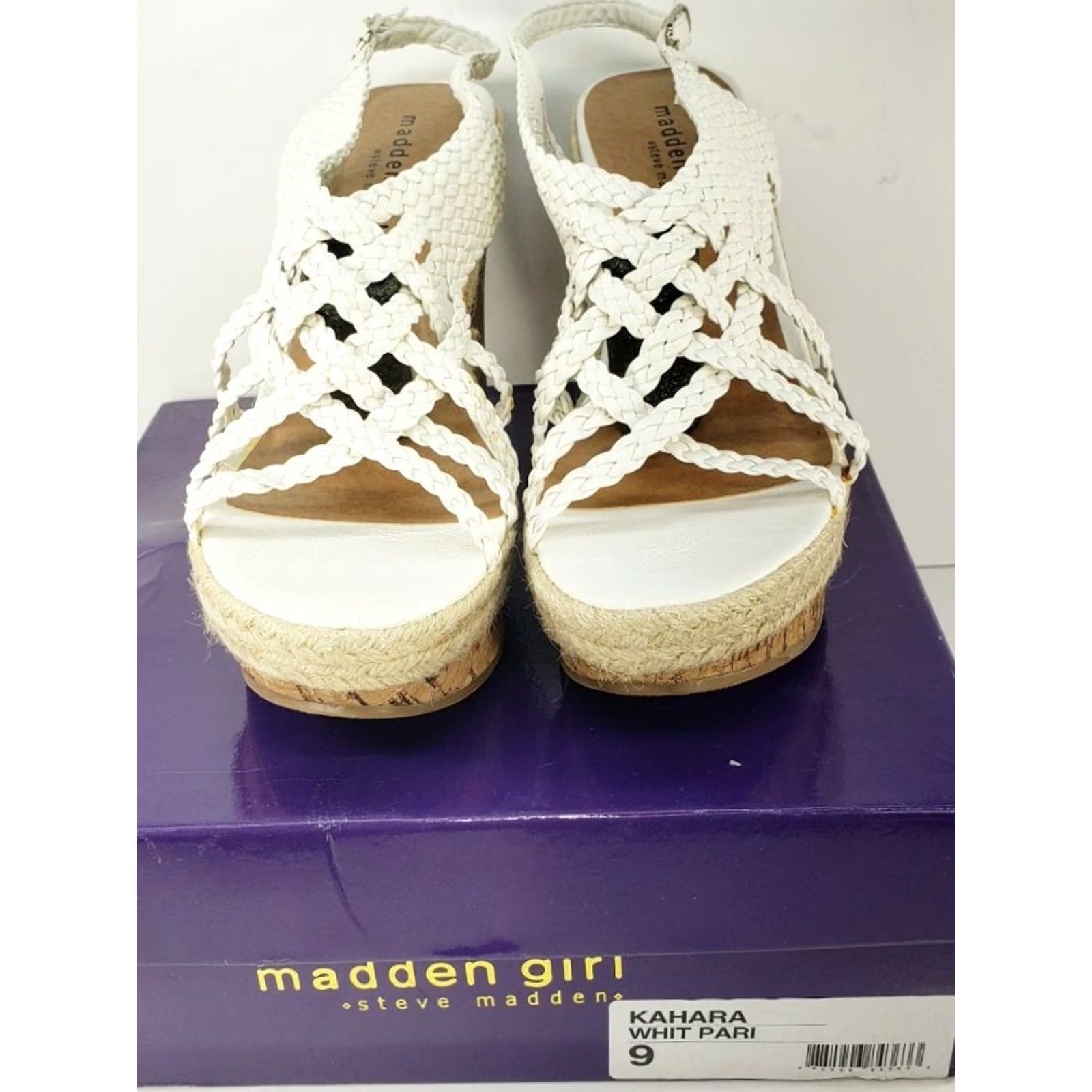 Vintage MADDEN GIRL Kahara Wedge Sandal Women’s Size 9M White New with Box Buckle Ankle Strap Comfort Size US 9 / IT 39 - 2 Thumbnail