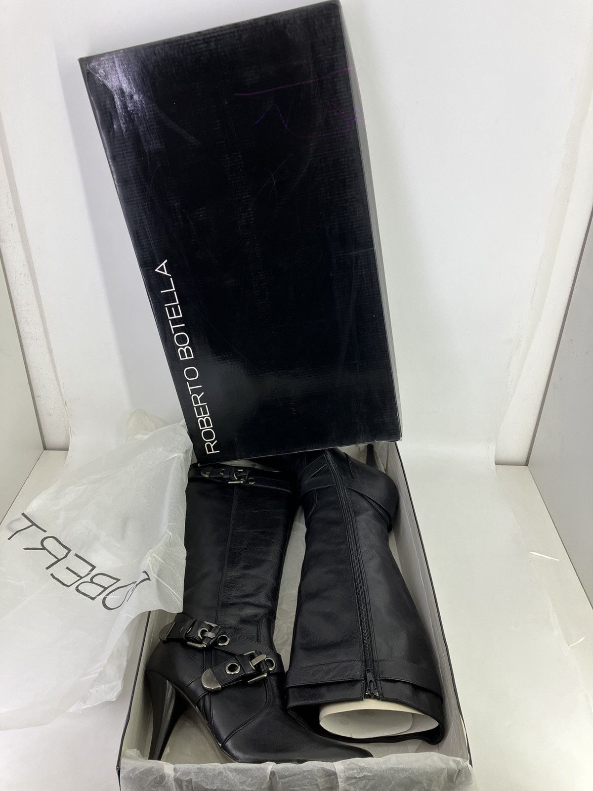 Vintage Black genuine leather 3buckles knee high boots El Dantes Y2K Size US 10 / IT 40 - 11 Thumbnail