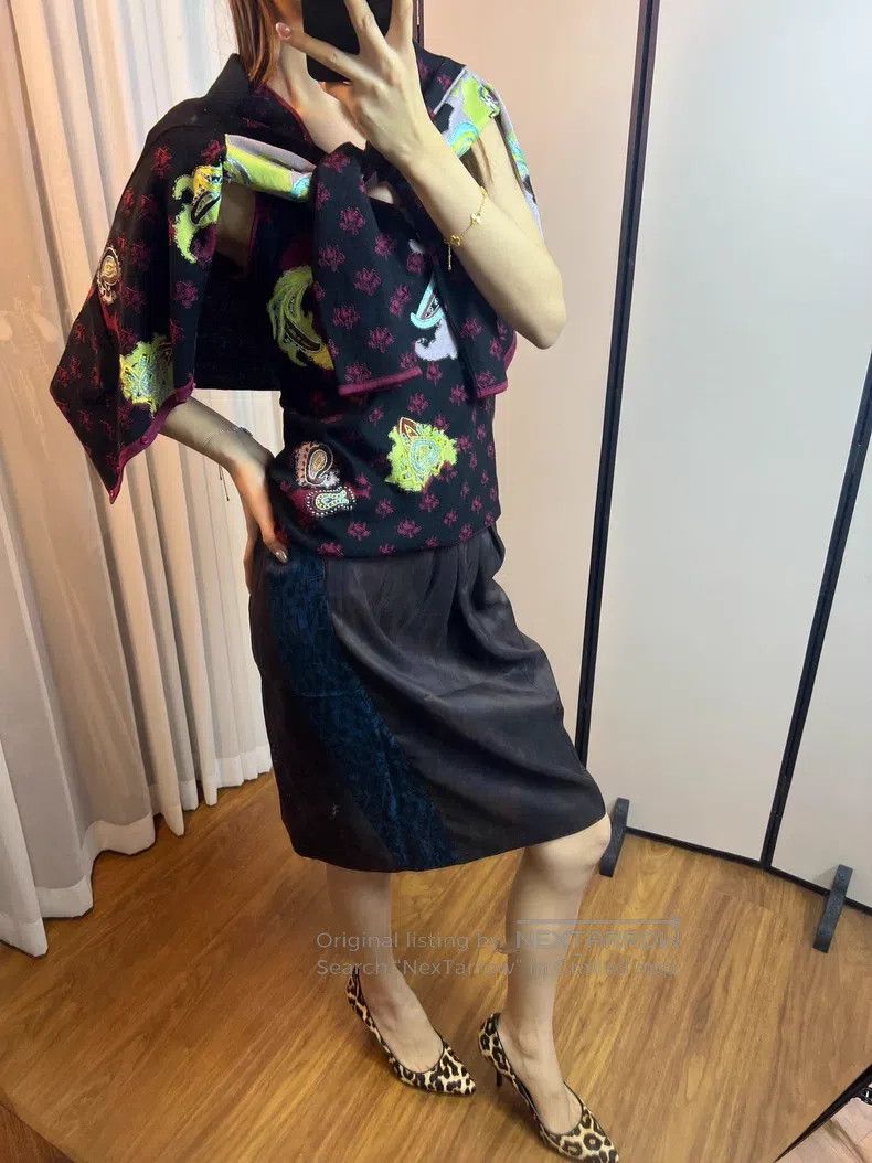 Dries Van Noten Dries Van Noten Silk Dark Pattern Midi Skirt Size 24" / US 00 / IT 34 - 8 Thumbnail