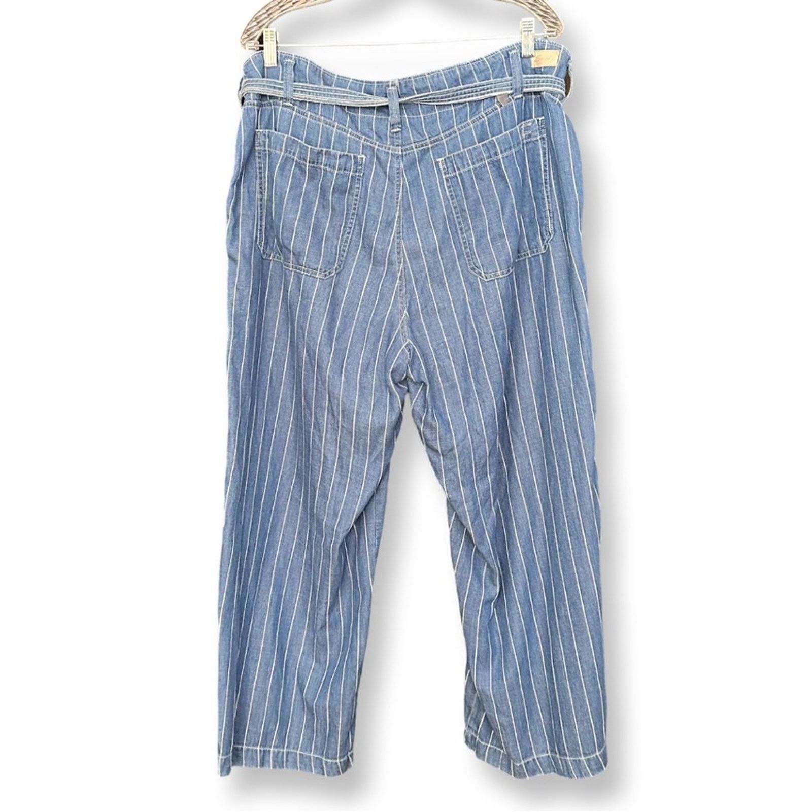 Seven 7 Seven7 Pinstripe Wide Leg Belted Crop Denim Pants Size 38" / US 16 / IT 52 - 3 Thumbnail