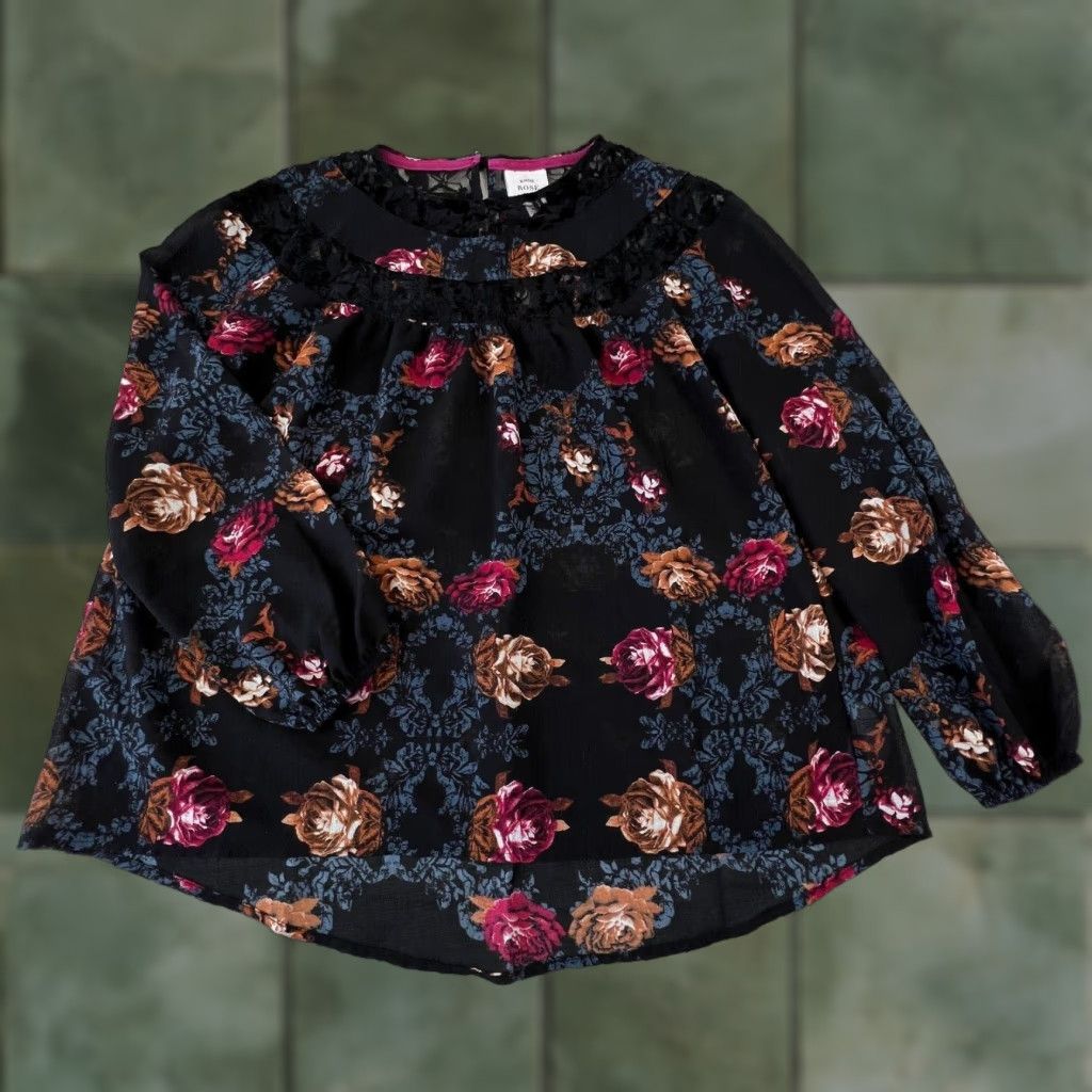 Vintage Knox Rose Womens XS Top Black Floral Boho Blouse Flowy Oversized Long Sleeve Size XS / US 0-2 / IT 36-38 - 1 Thumbnail
