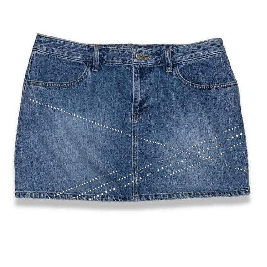 Old Navy VTG Denim Jean Mini Skirt Bedazzled Sparkles Sz 12 Waist 37" Size 34" / US 12 / IT 48 - 1 Thumbnail