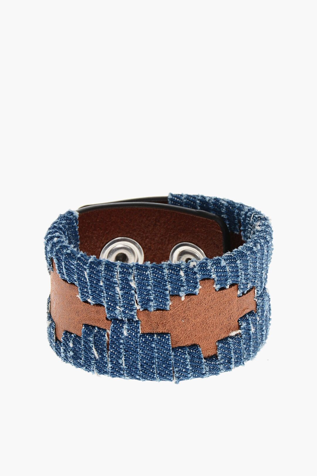 Dsquared2 Denim And Leather Bracelet with Button Closure Size ONE SIZE - 1 Thumbnail