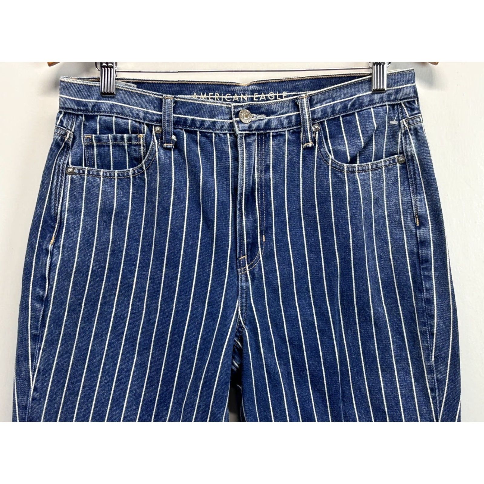 American Eagle Outfitters American Eagle Striped Mom Jeans 10 Blue Womens Size 32" / US 10 / IT 46 - 2 Thumbnail