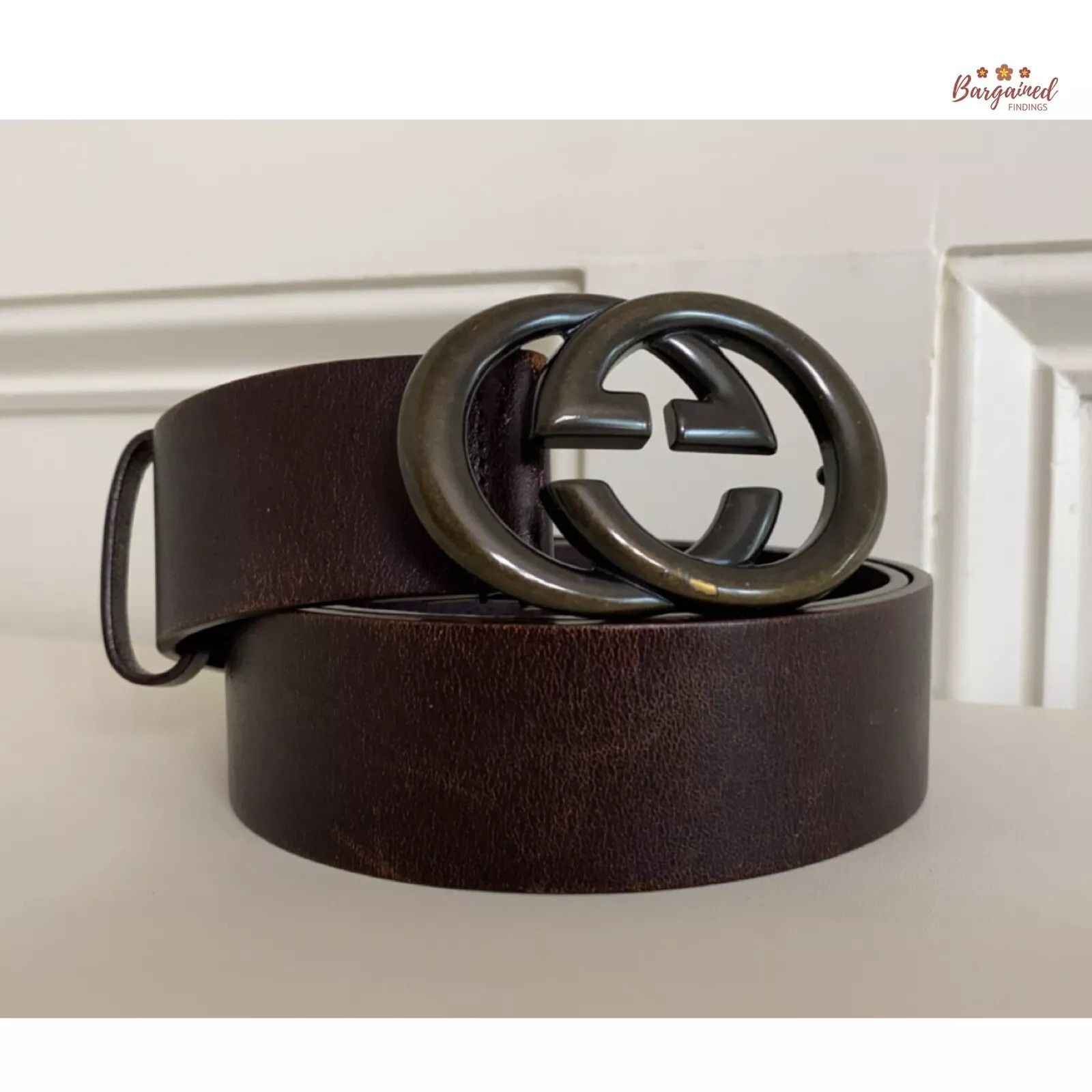 Gucci Gucci Dark Brown Calfskin Interlocking G Buckle Belt Size 32 - 1 Thumbnail